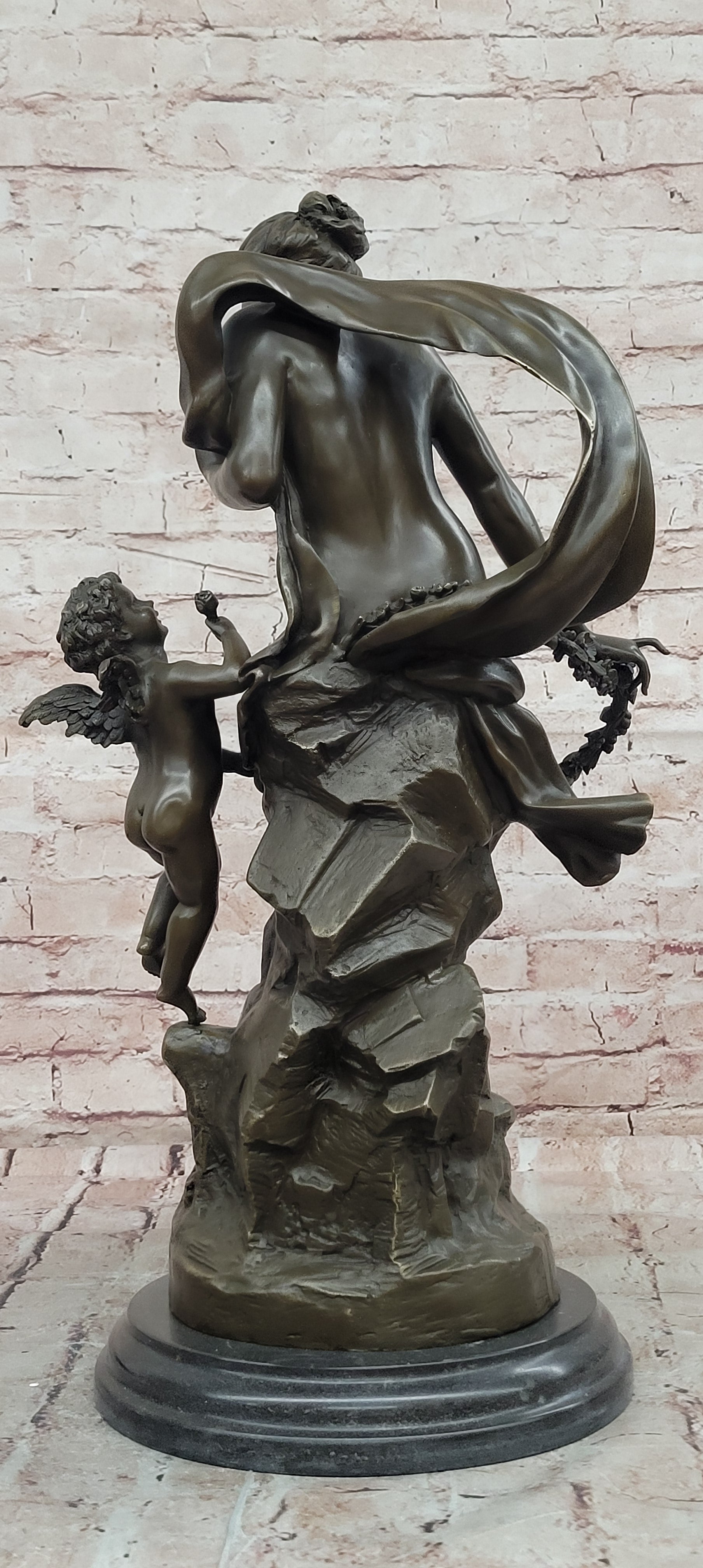 Bronze Goddess Venus with Cherub Statue Signed Moreau Collectible Art