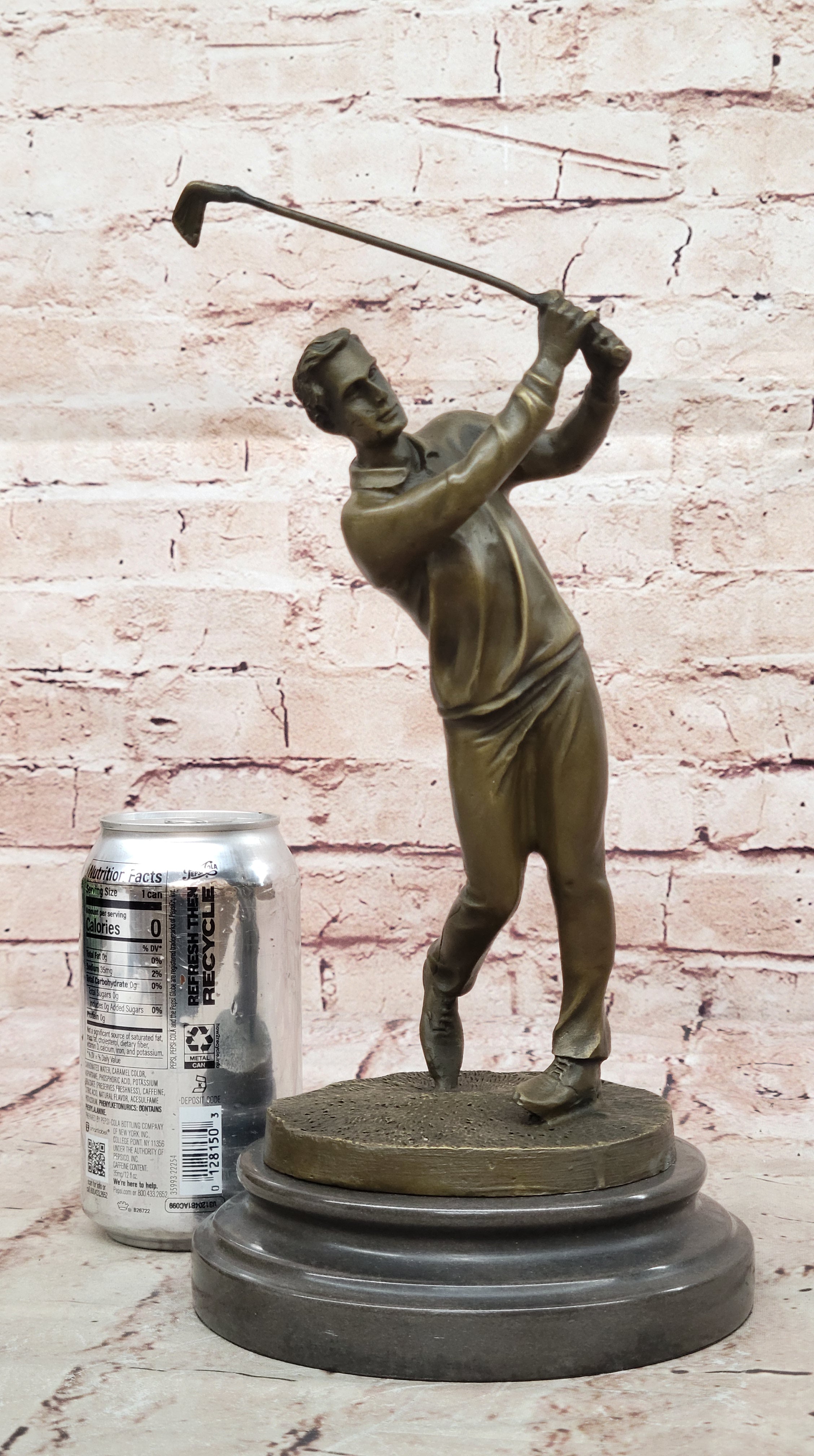 HAPPY GOLFER TEE OFF 100% SOLID BRONZE SCULPTURE MARBLE BASE FIGURINE FIGURE