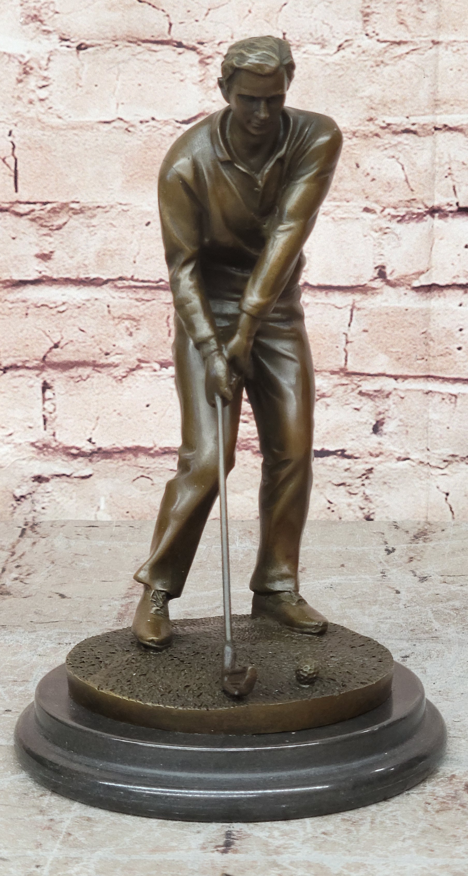 100% Solid Bronze Sculpture Statue Golfer Golf Male Golfing Trophy Deal Figurine