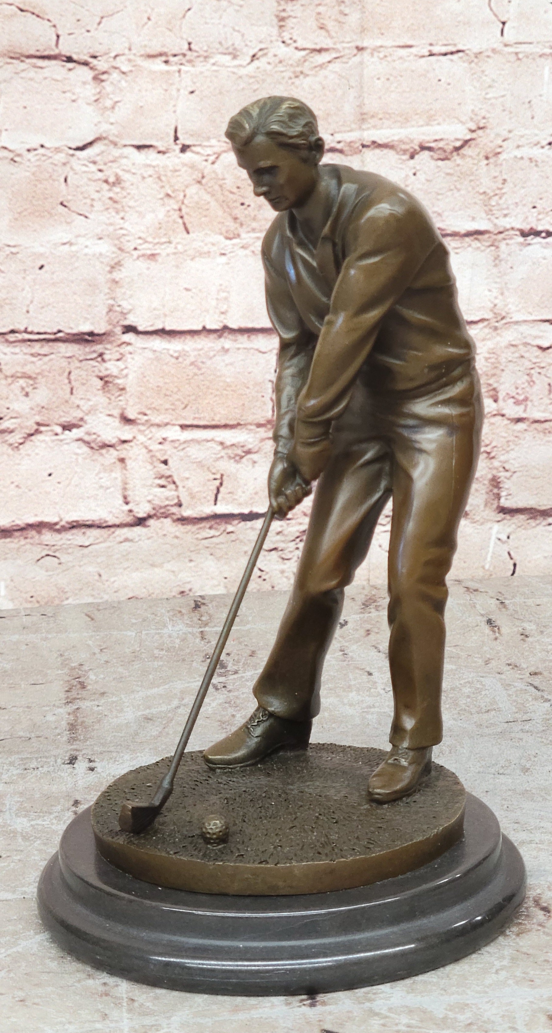 100% Solid Bronze Sculpture Statue Golfer Golf Male Golfing Trophy Deal Figurine