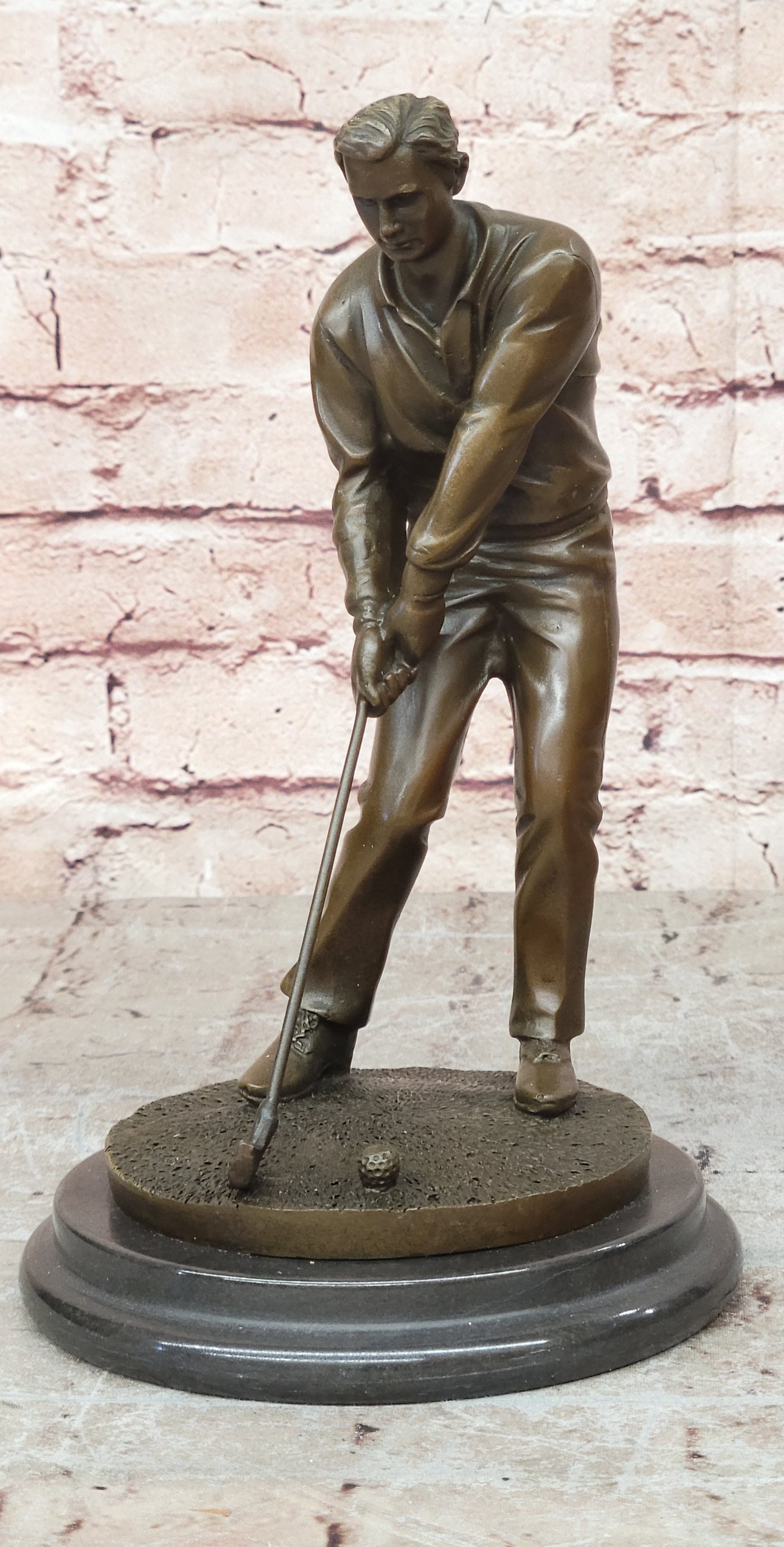 100% Solid Bronze Sculpture Statue Golfer Golf Male Golfing Trophy Deal Figurine