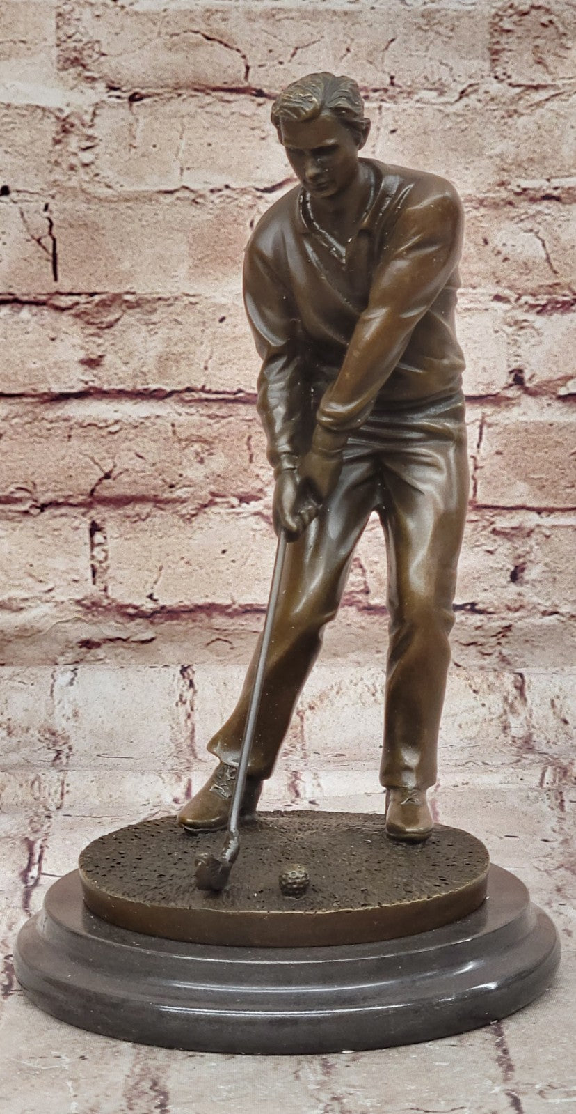 100% Solid Bronze Sculpture Statue Golfer Golf Male Golfing Trophy Deal Figurine