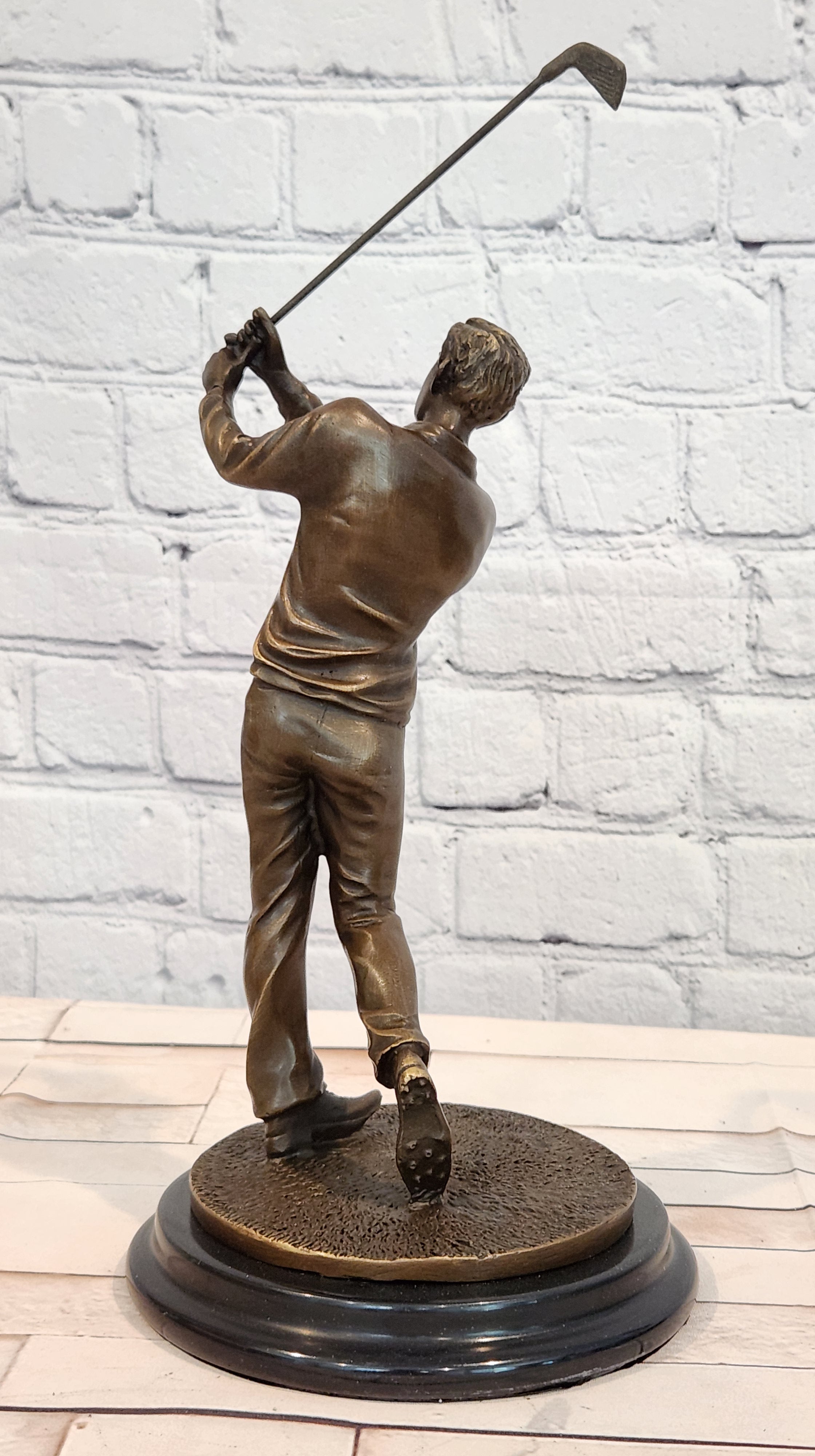 Original Milo male Golfer Golf Sport Bronze Statue Marble Base Sculpture Figure