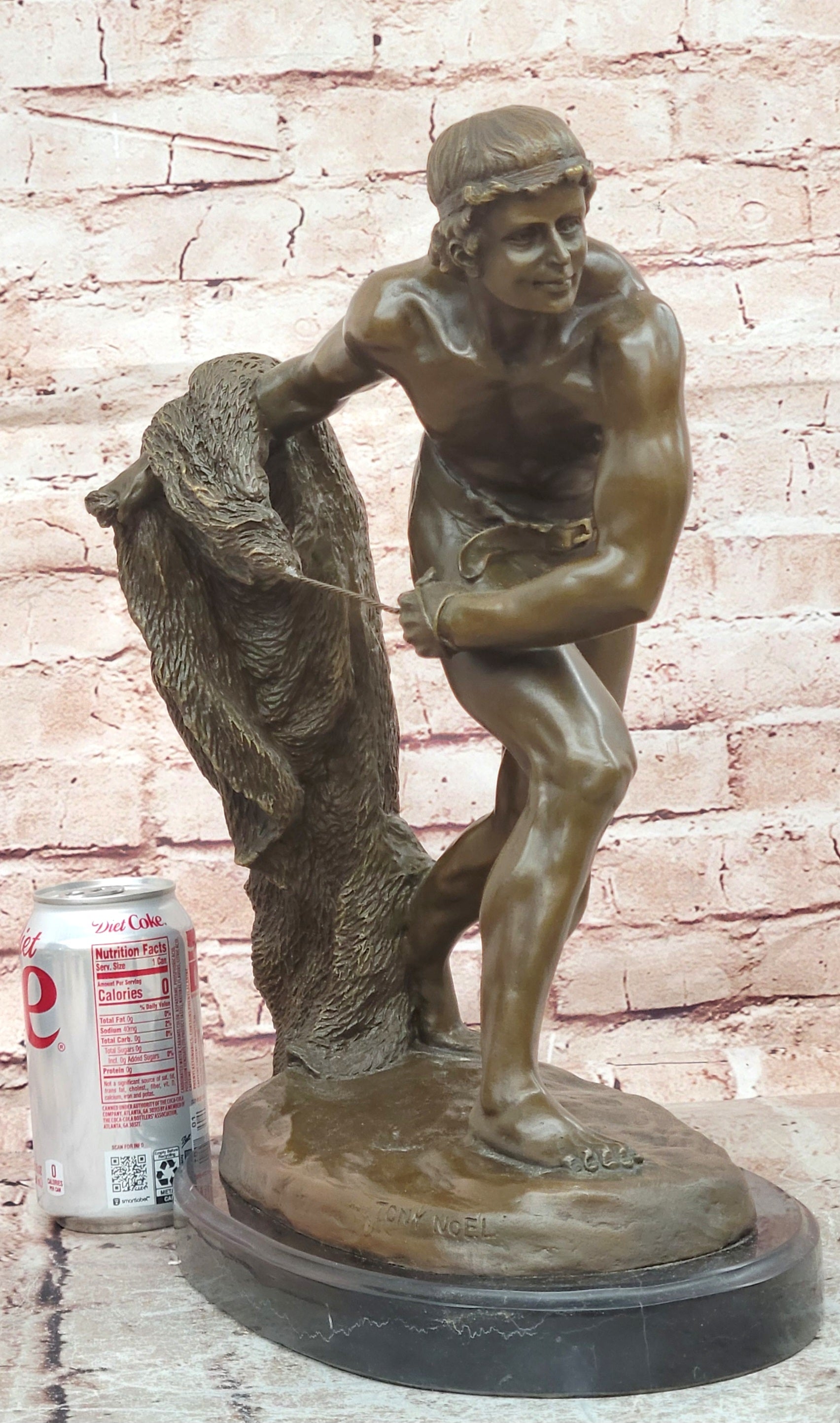Bronze Art Deco Gladiator Sculpture Signed Tony Noel Male Warrior Net Figurine