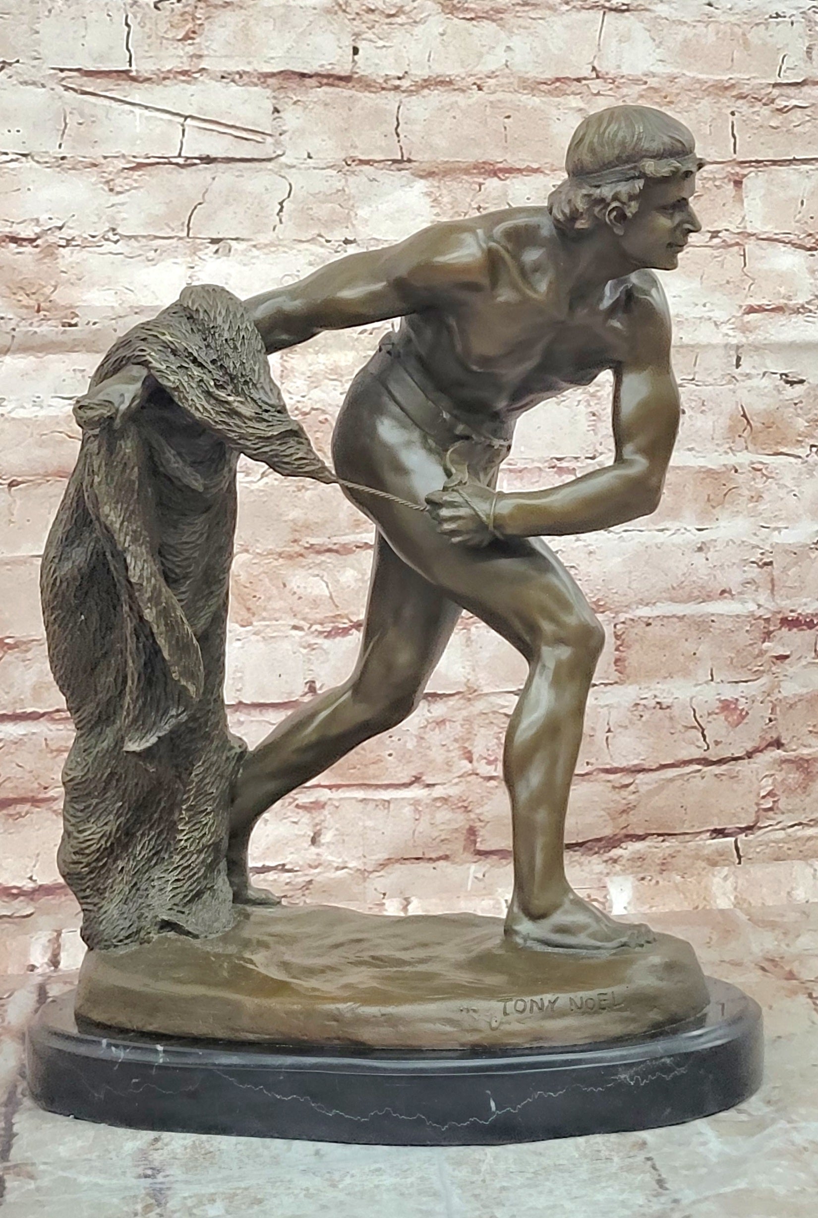 Bronze Art Deco Gladiator Sculpture Signed Tony Noel Male Warrior Net Figurine