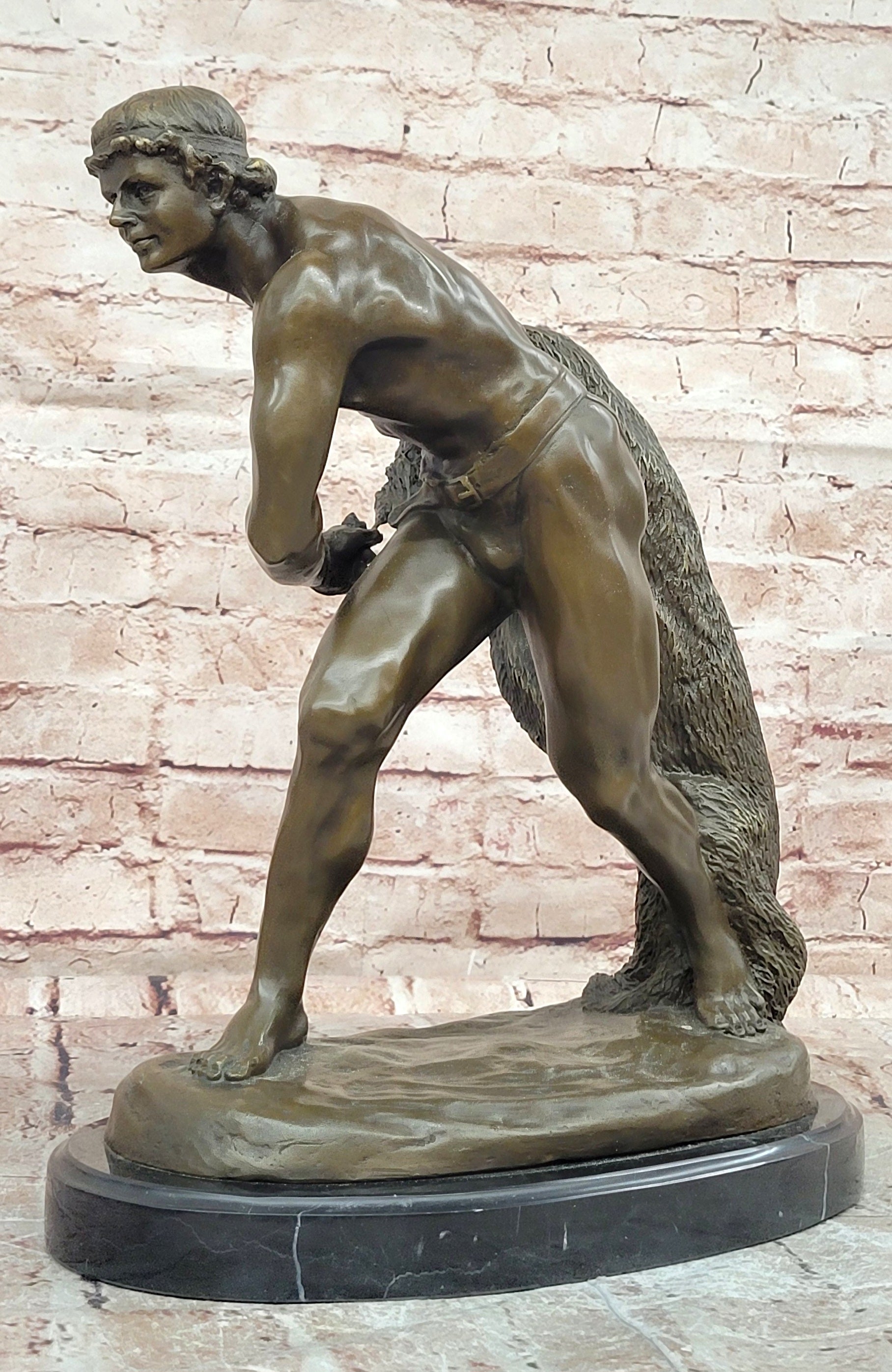 Bronze Art Deco Gladiator Sculpture Signed Tony Noel Male Warrior Net Figurine