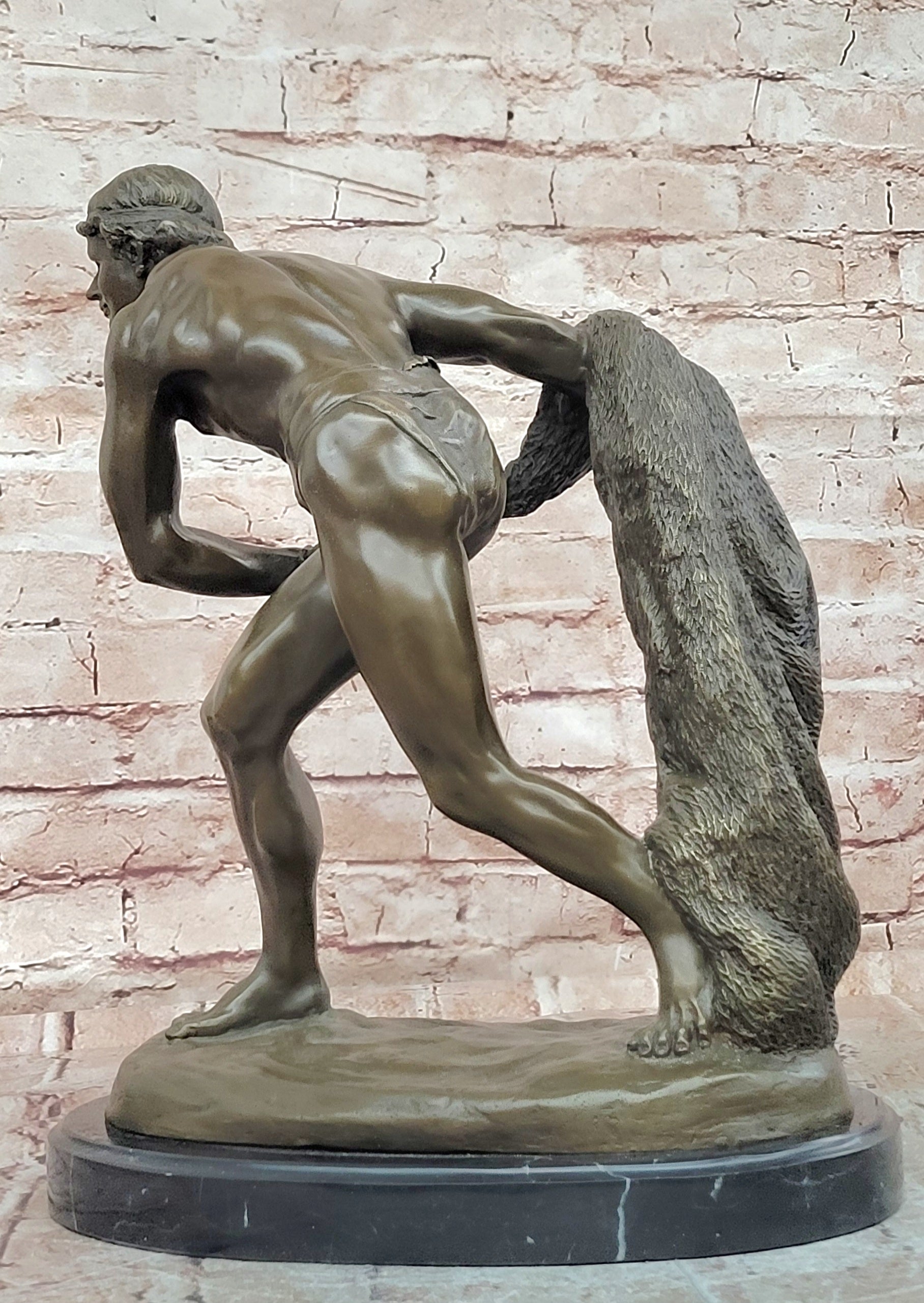 Bronze Art Deco Gladiator Sculpture Signed Tony Noel Male Warrior Net Figurine