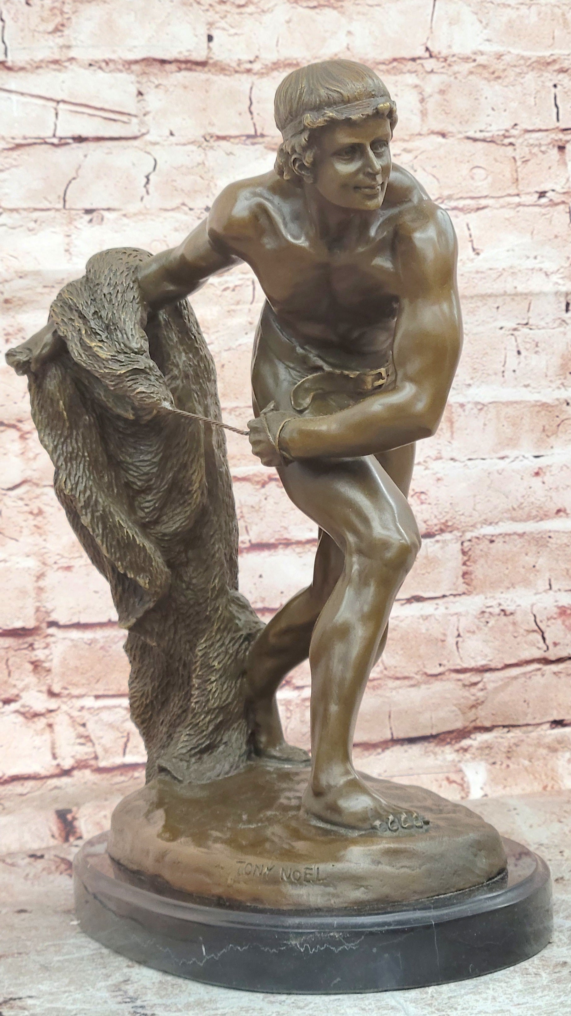 Bronze Art Deco Gladiator Sculpture Signed Tony Noel Male Warrior Net Figurine