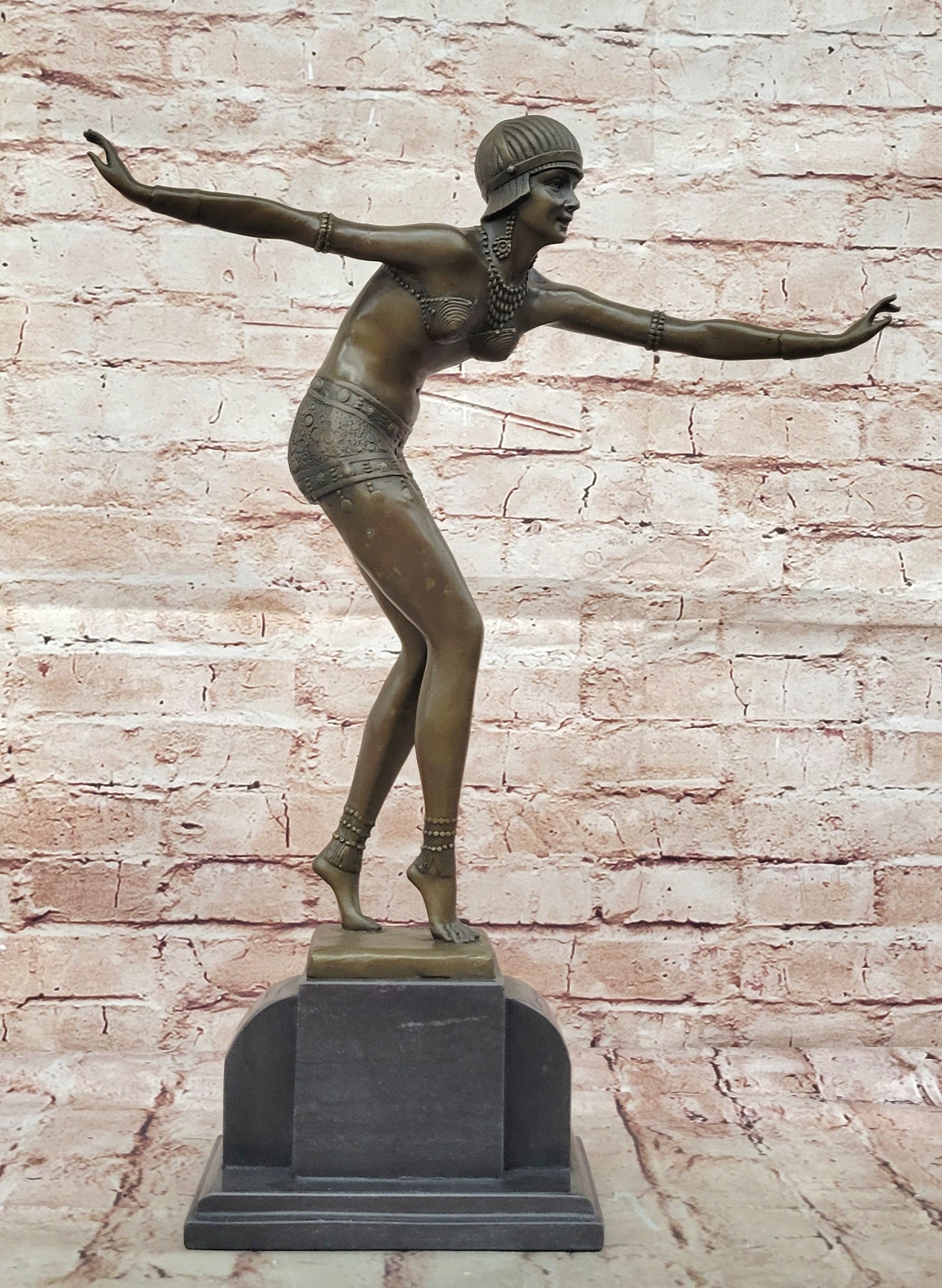 Signed Chiparus Elegant Dancer in Real Bronze Art Deco Bronze Sculpture Hot Cast