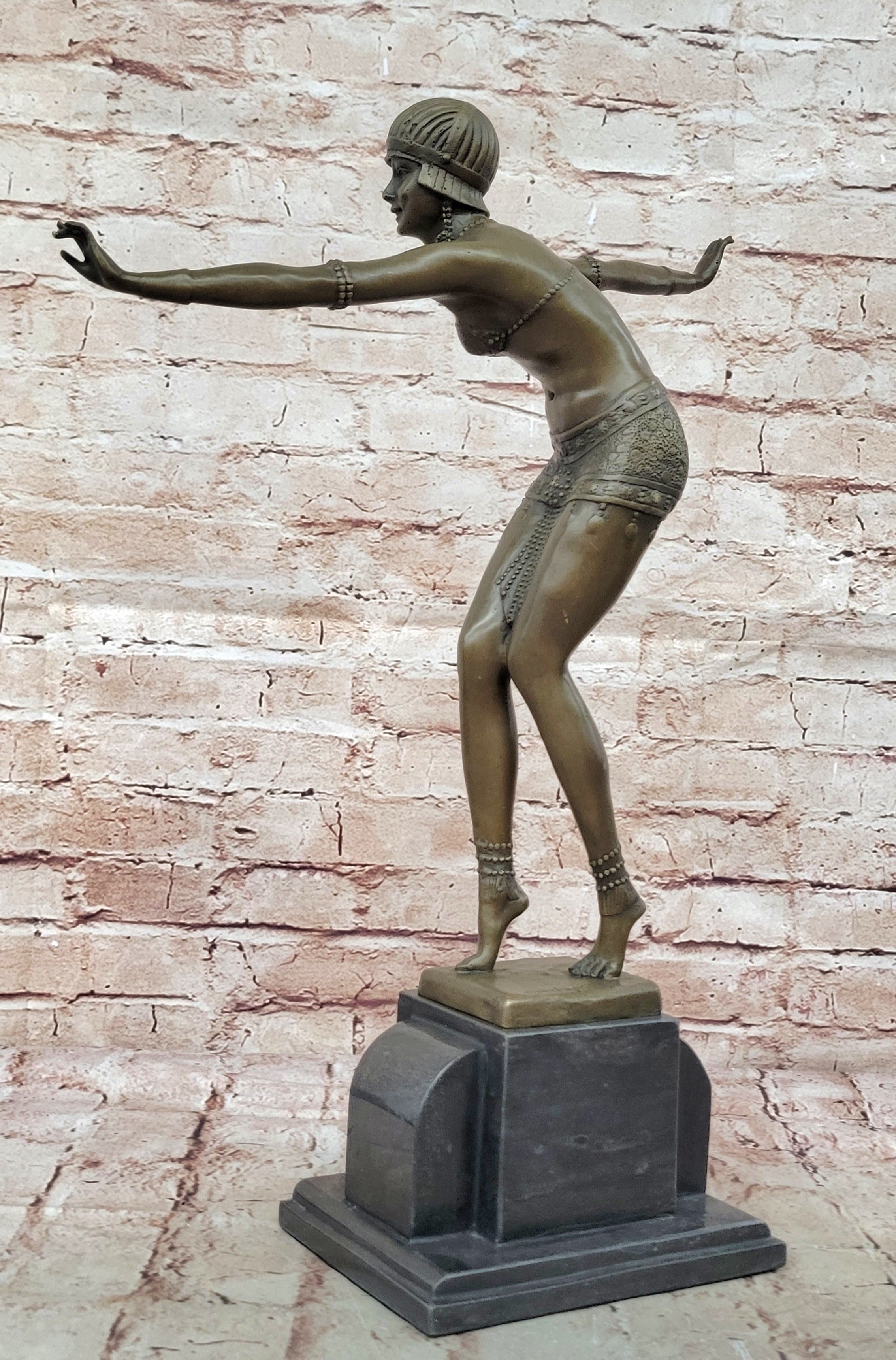 Signed Chiparus Elegant Dancer in Real Bronze Art Deco Bronze Sculpture Hot Cast