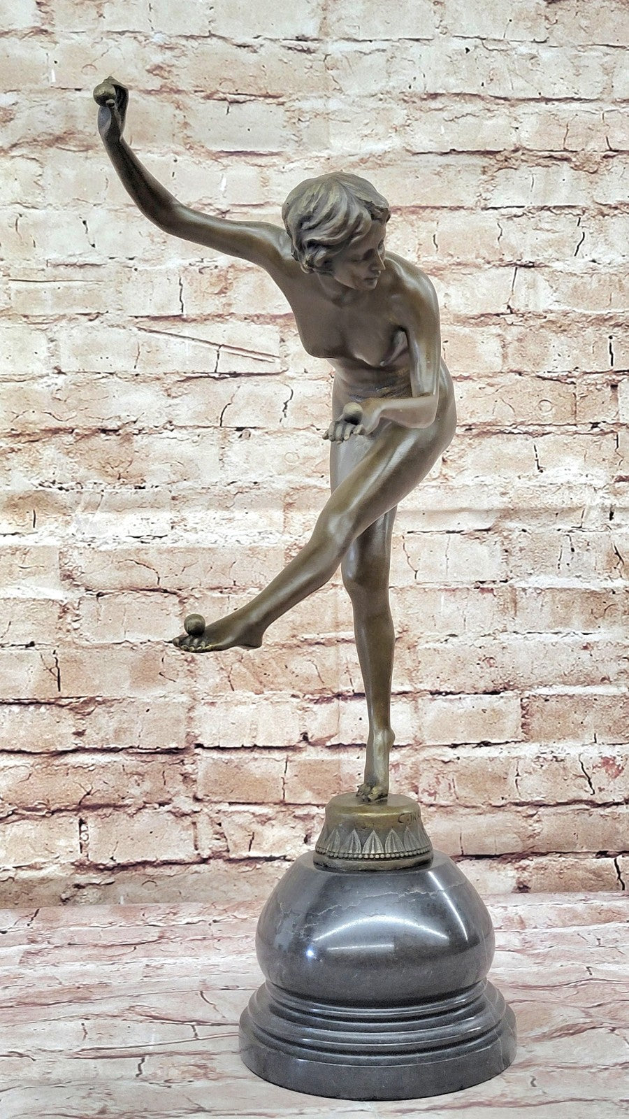 Claire Jeanne Roberte Colinet (Brazil, 1880-1950) Nude Juggler Bronze Statue