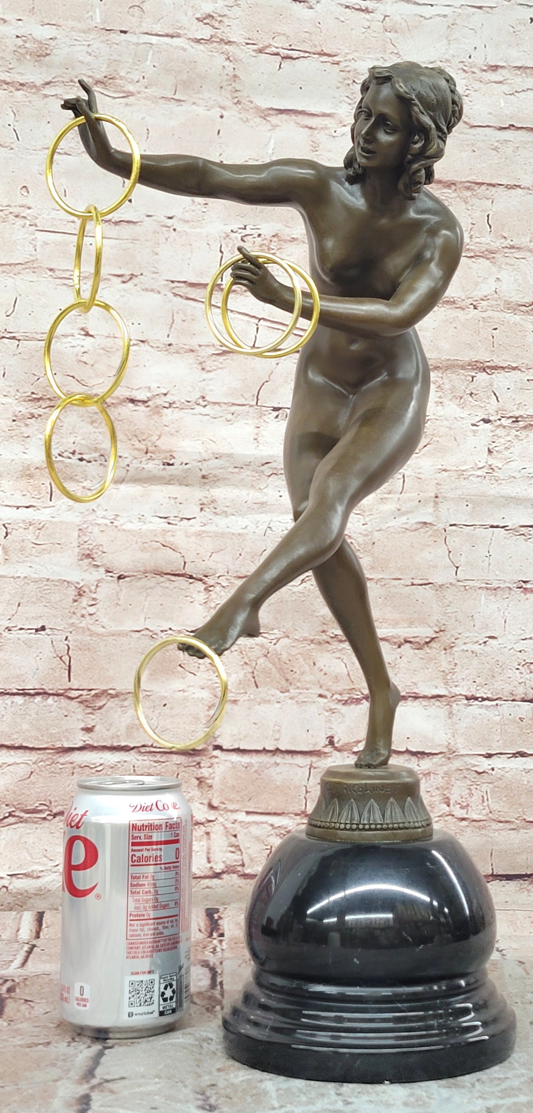 Bronze Art Deco Nude Dancer Sculpture Signed Colinet Magic Ring Fine Art