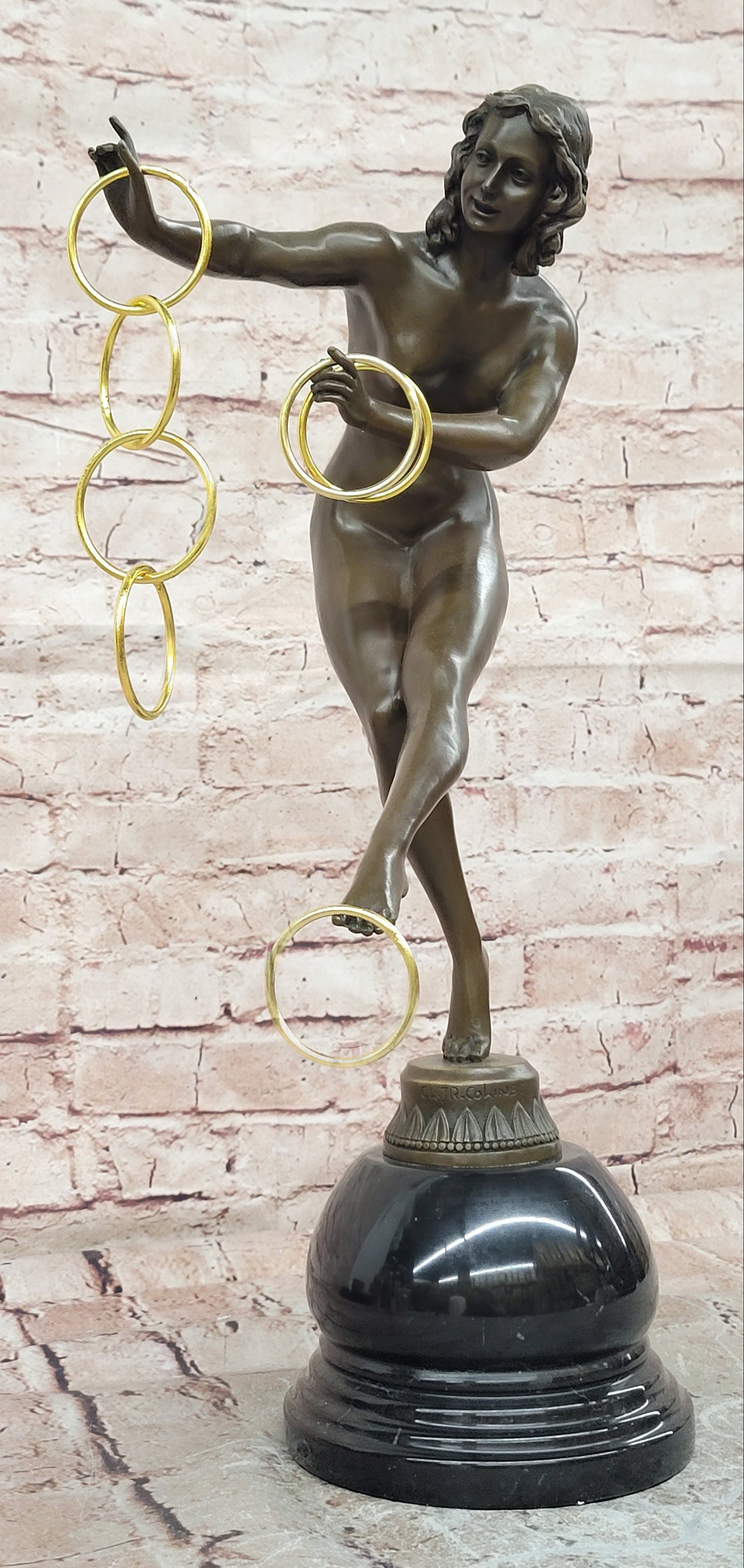 Bronze Art Deco Nude Dancer Sculpture Signed Colinet Magic Ring Fine Art
