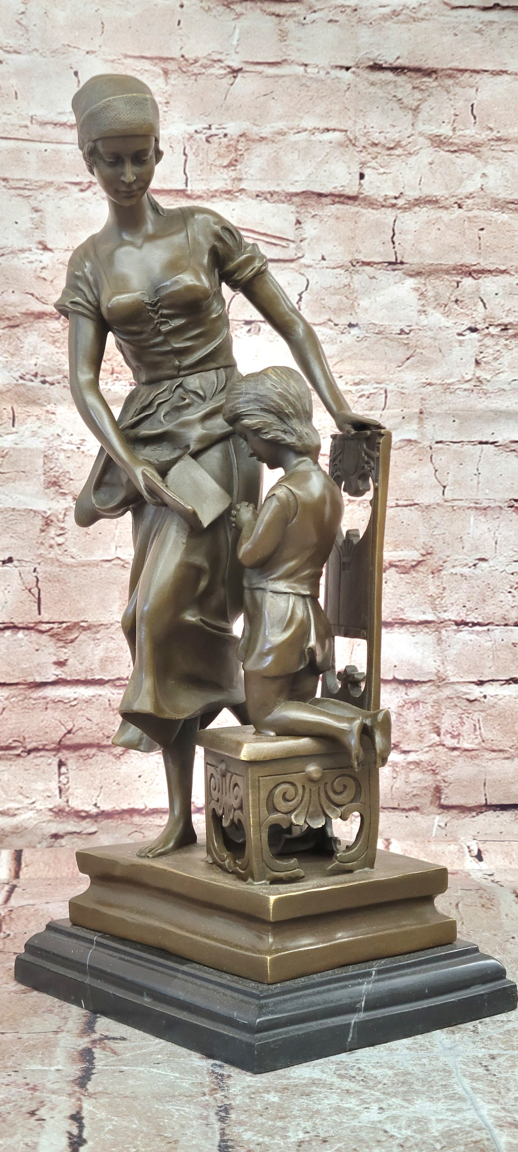 Signed Bronze Mother Daughter Devotion Statue Milo Spiritual Family Sculpture