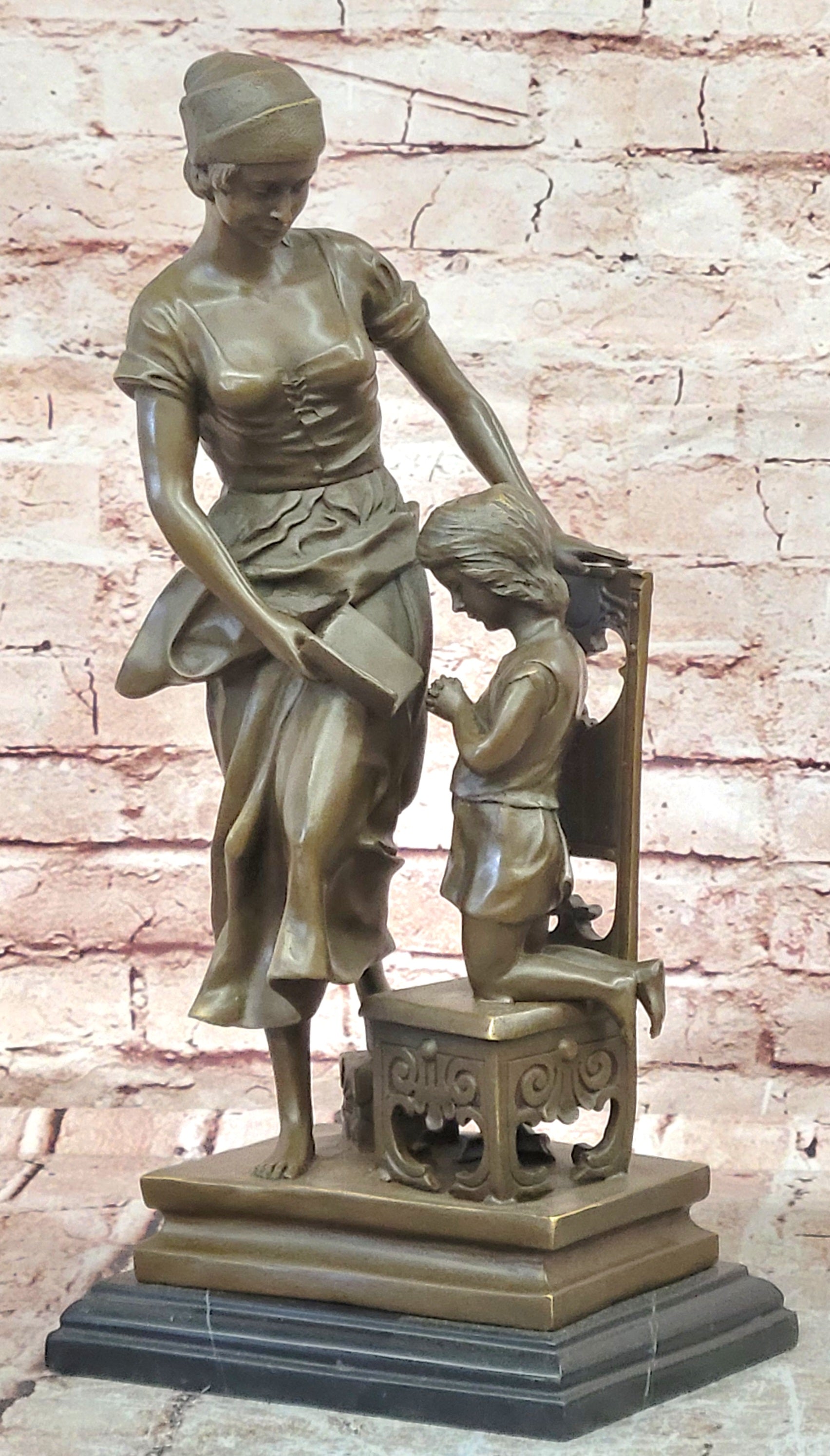 Signed Bronze Mother Daughter Devotion Statue Milo Spiritual Family Sculpture