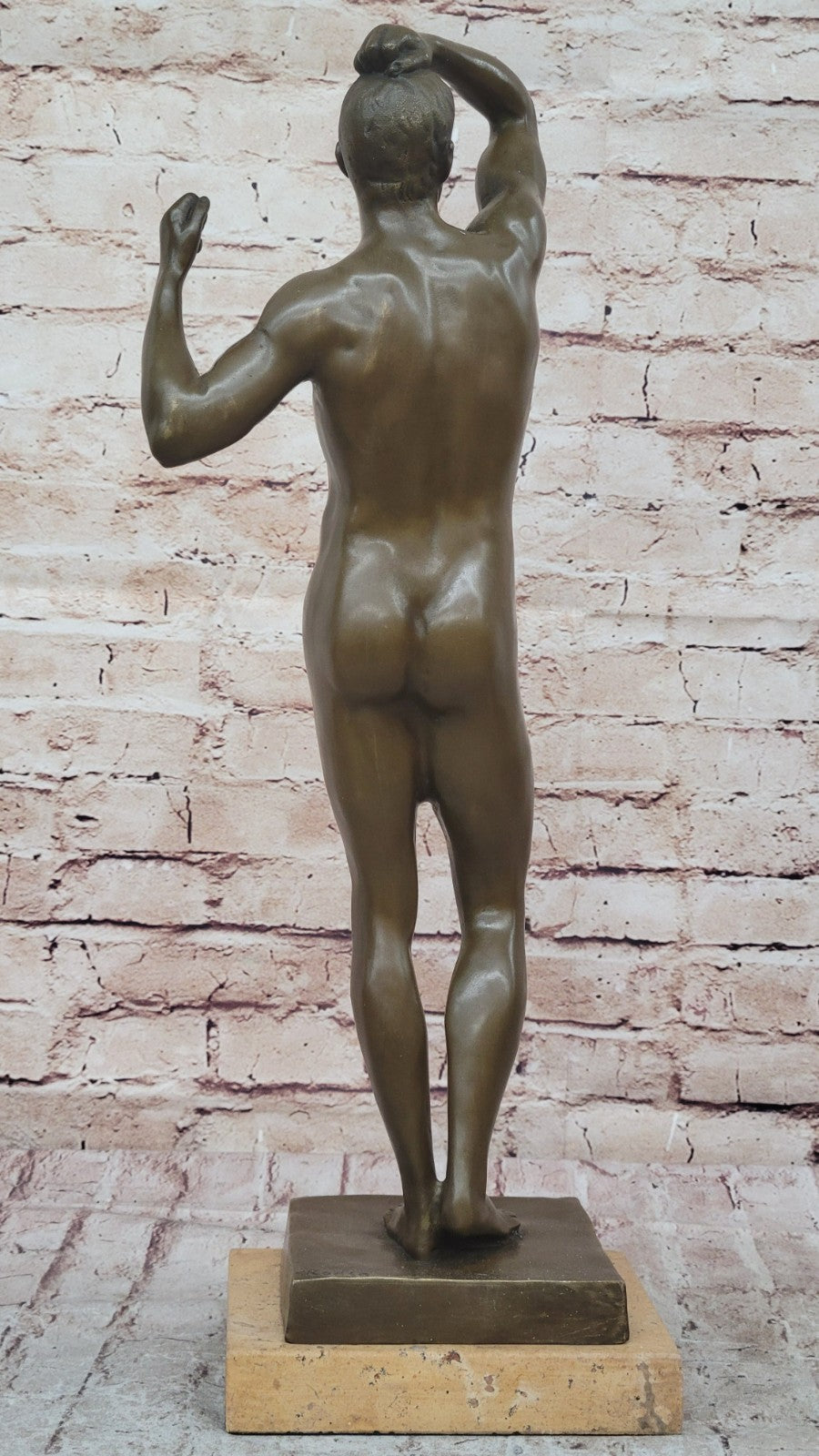 Rodin Age of Bronze Elegant Male Nude Rare Bronze Marble Statue Sculpture Art
