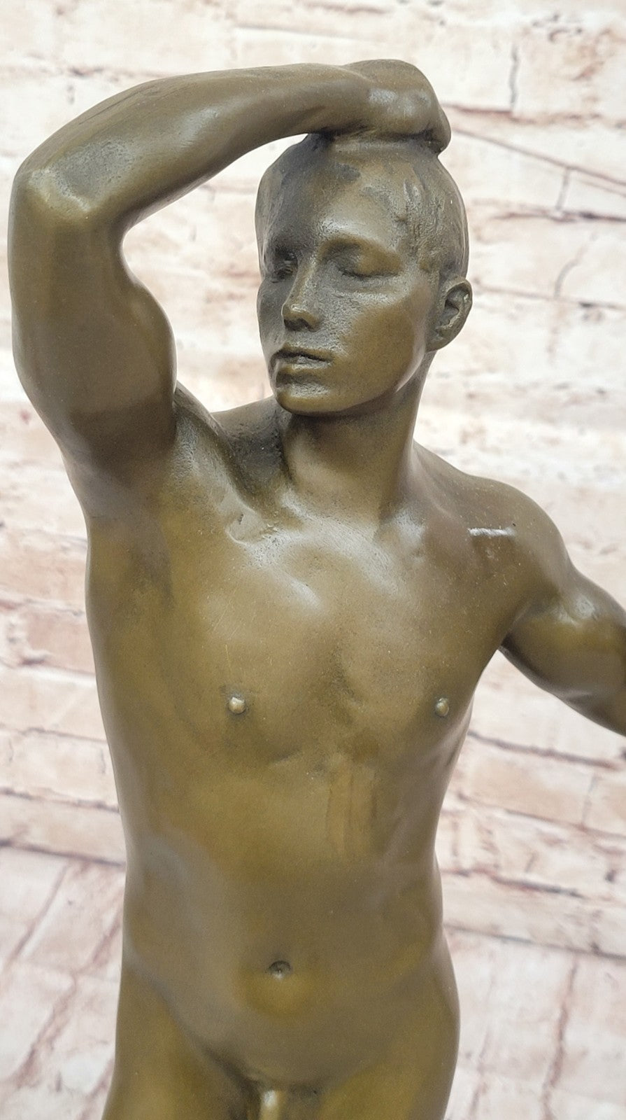 Rodin Age of Bronze Elegant Male Nude Rare Bronze Marble Statue Sculpture Art