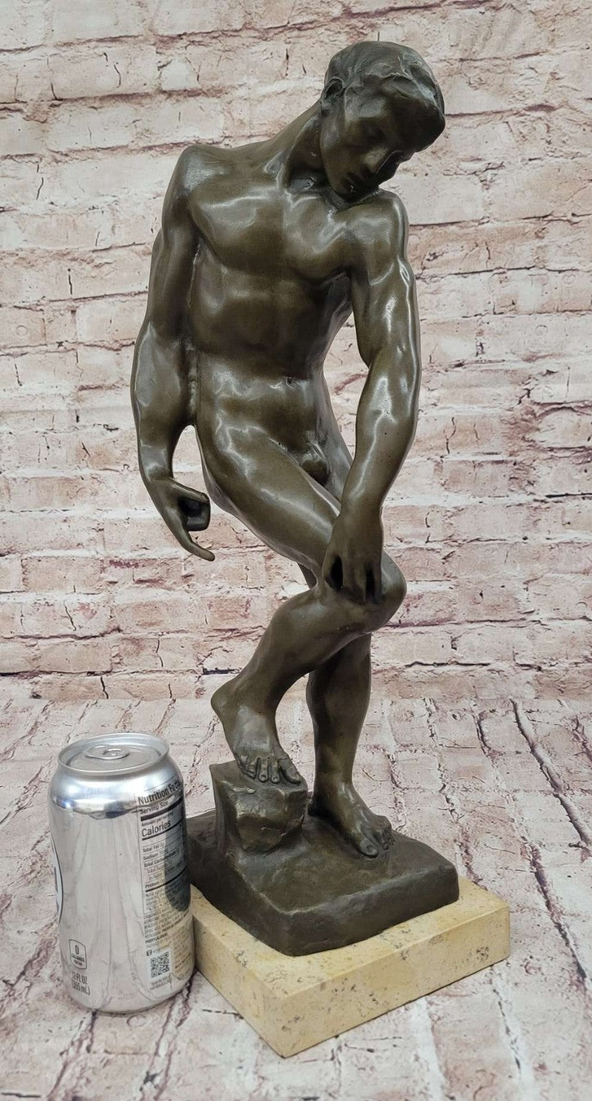 Nude Male Adam Bronze Statue by Rodin: French Artist Collectible Artwork