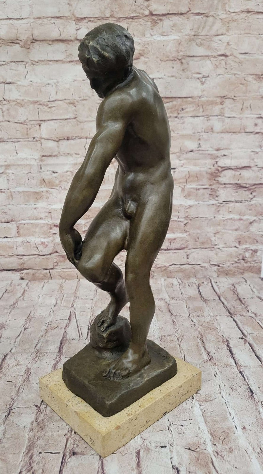 Nude Male Adam Bronze Statue by Rodin: French Artist Collectible Artwork