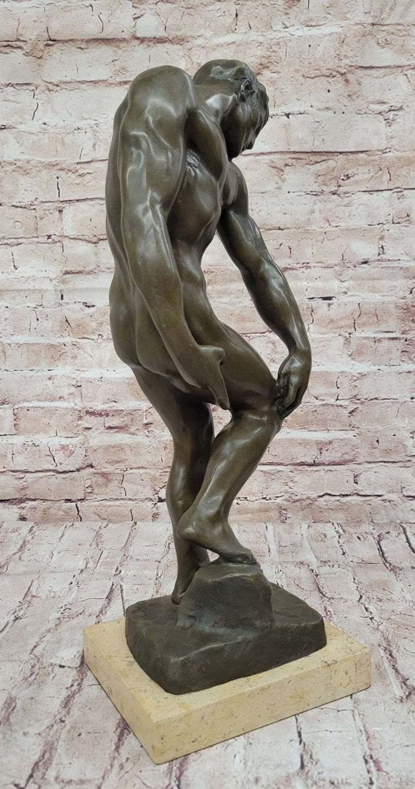 Nude Male Adam Bronze Statue by Rodin: French Artist Collectible Artwork