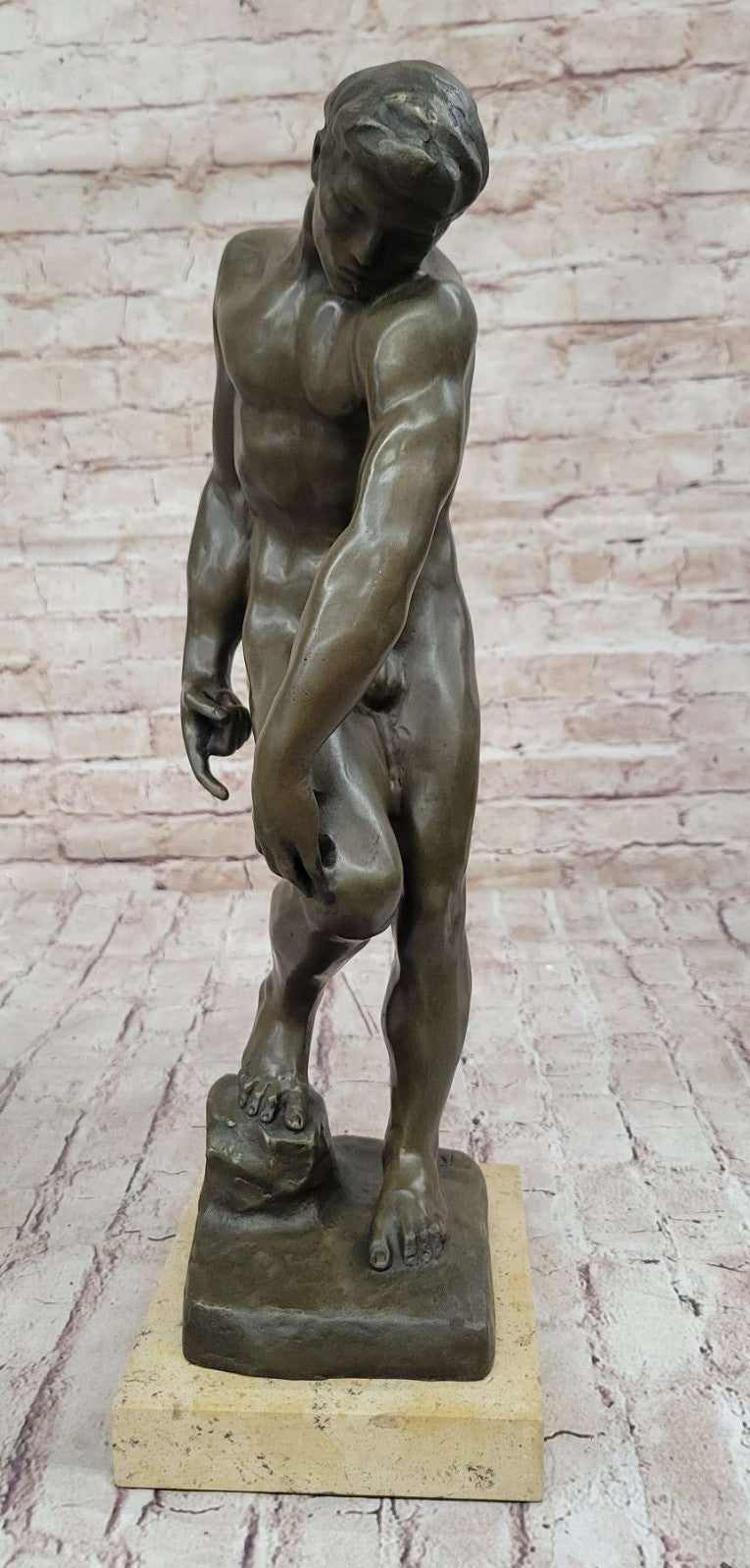 Nude Male Adam Bronze Statue by Rodin: French Artist Collectible Artwork