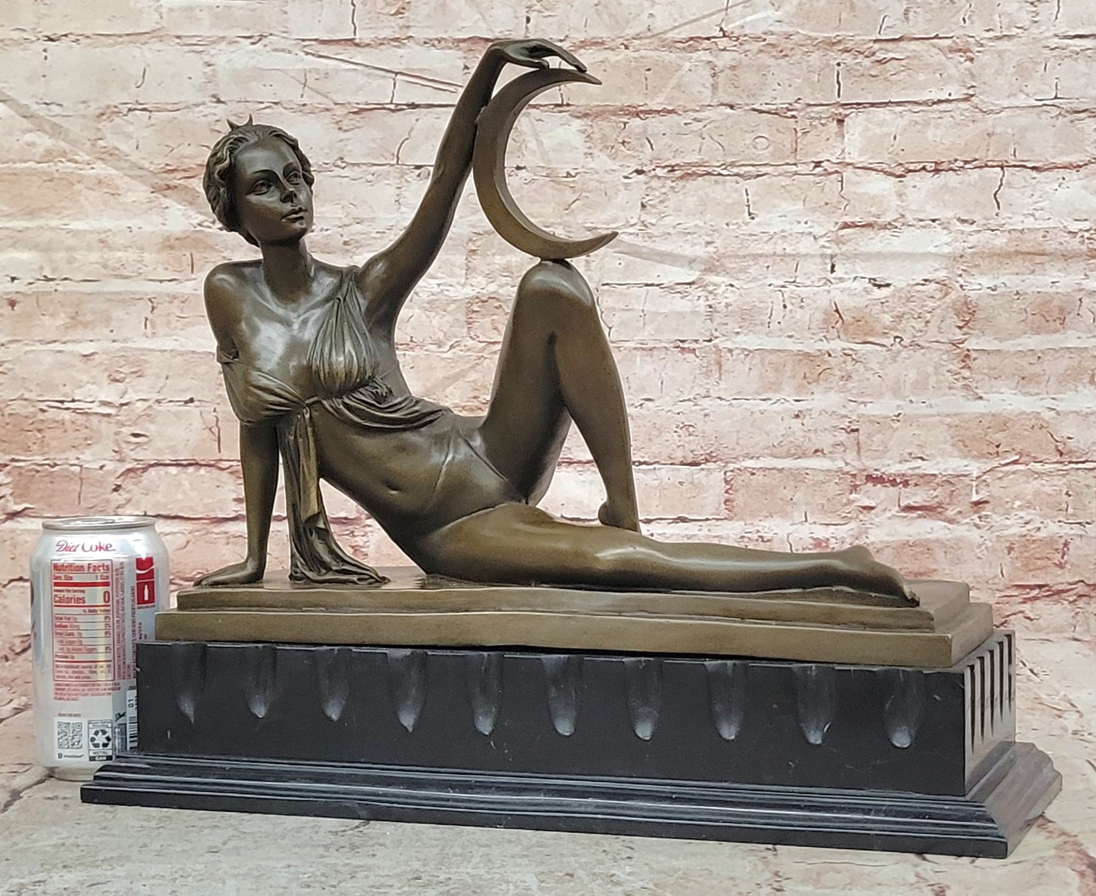 Milo Bronze Venus Style Woman with Moon Sculpture Art Nouveau Collectible