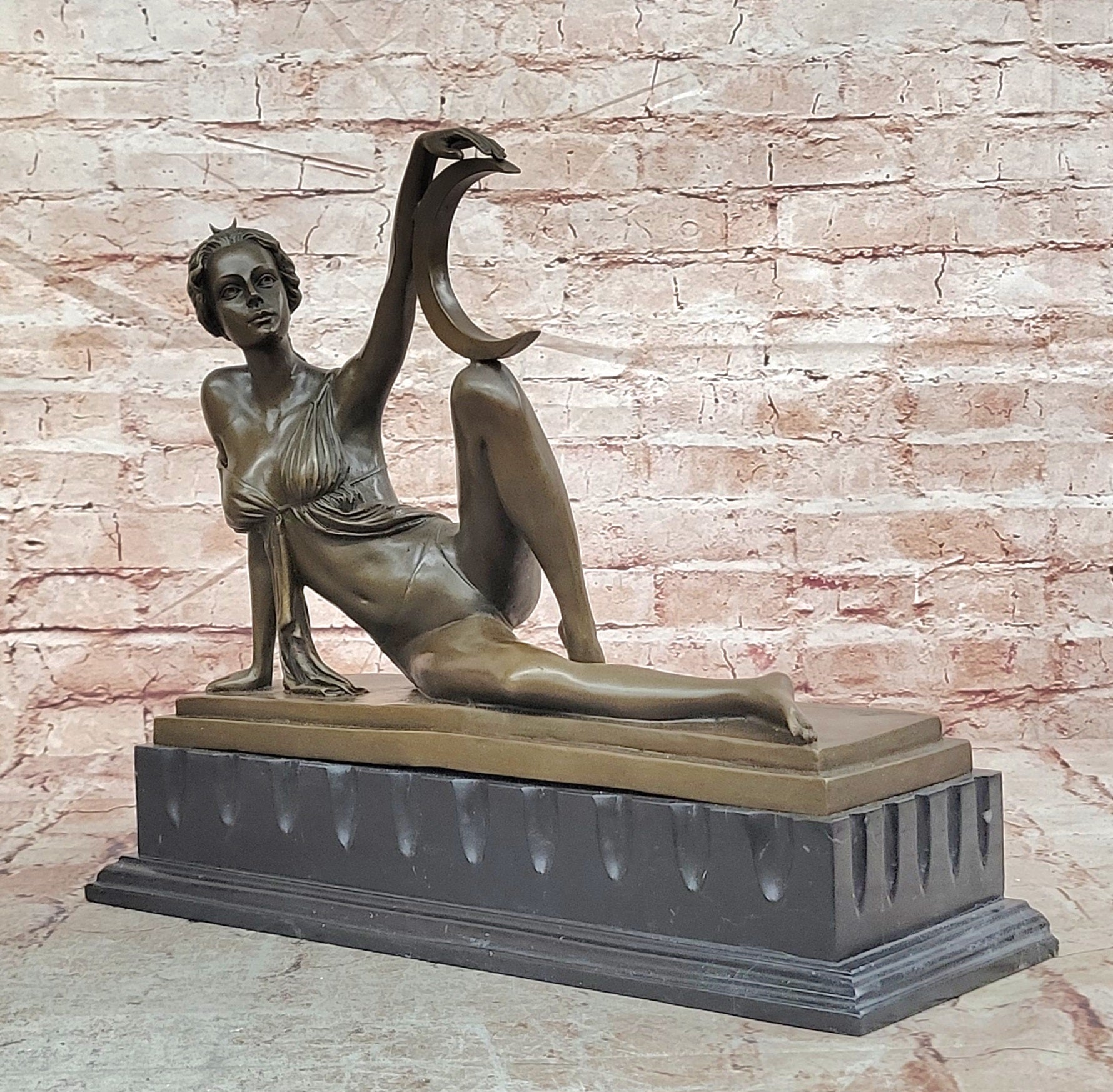 Milo Bronze Venus Style Woman with Moon Sculpture Art Nouveau Collectible