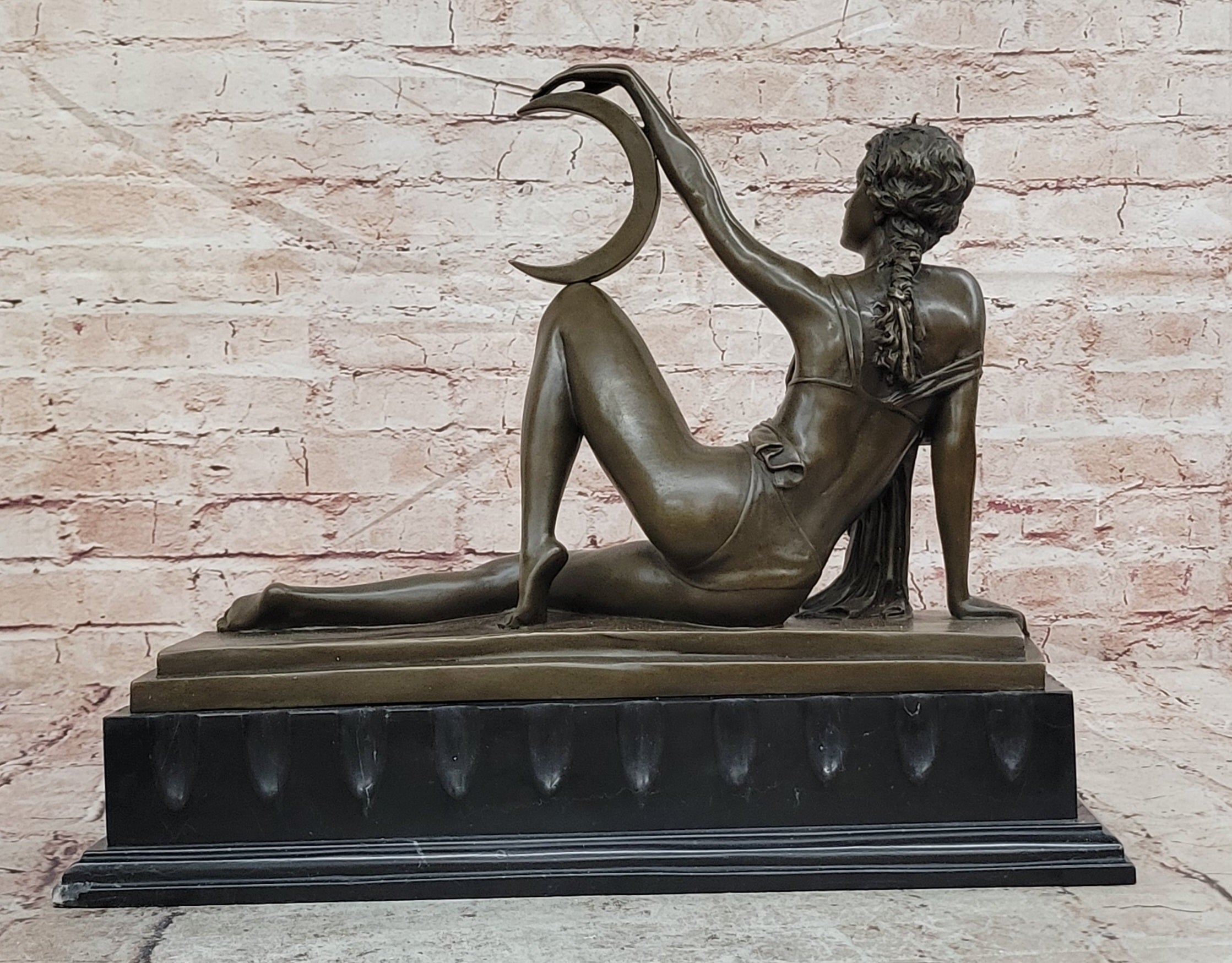 Milo Bronze Venus Style Woman with Moon Sculpture Art Nouveau Collectible