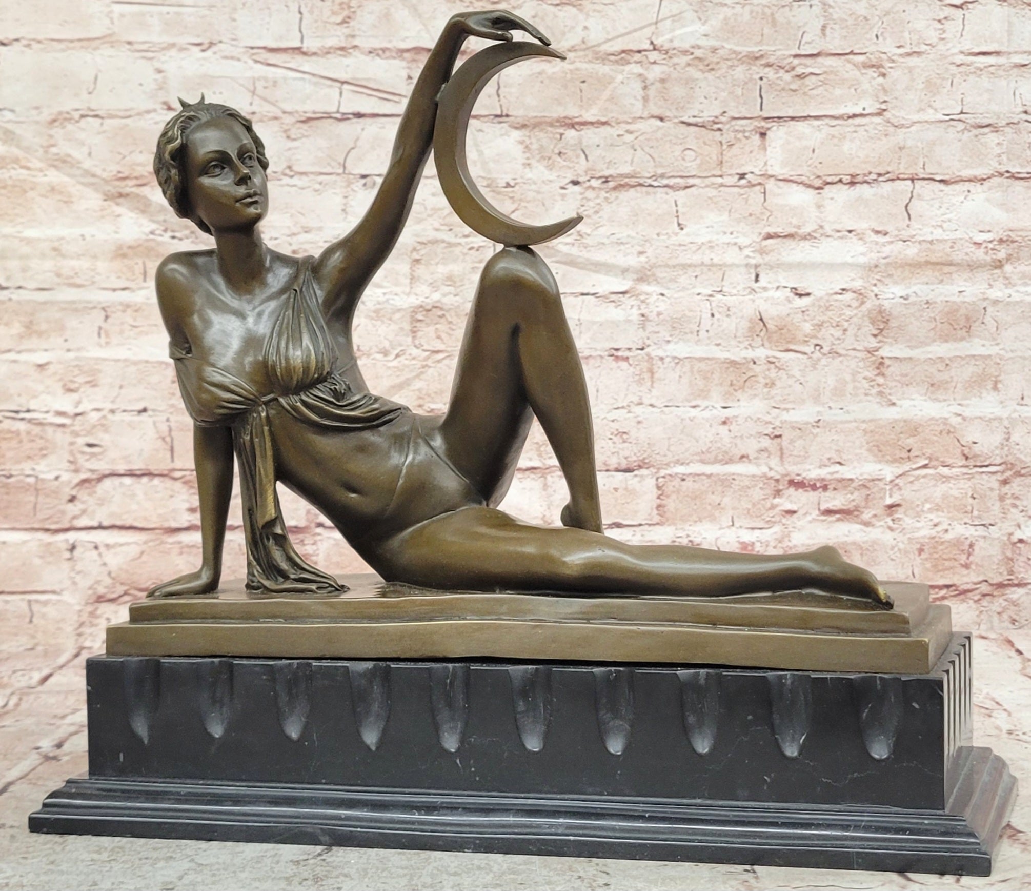 Milo Bronze Venus Style Woman with Moon Sculpture Art Nouveau Collectible