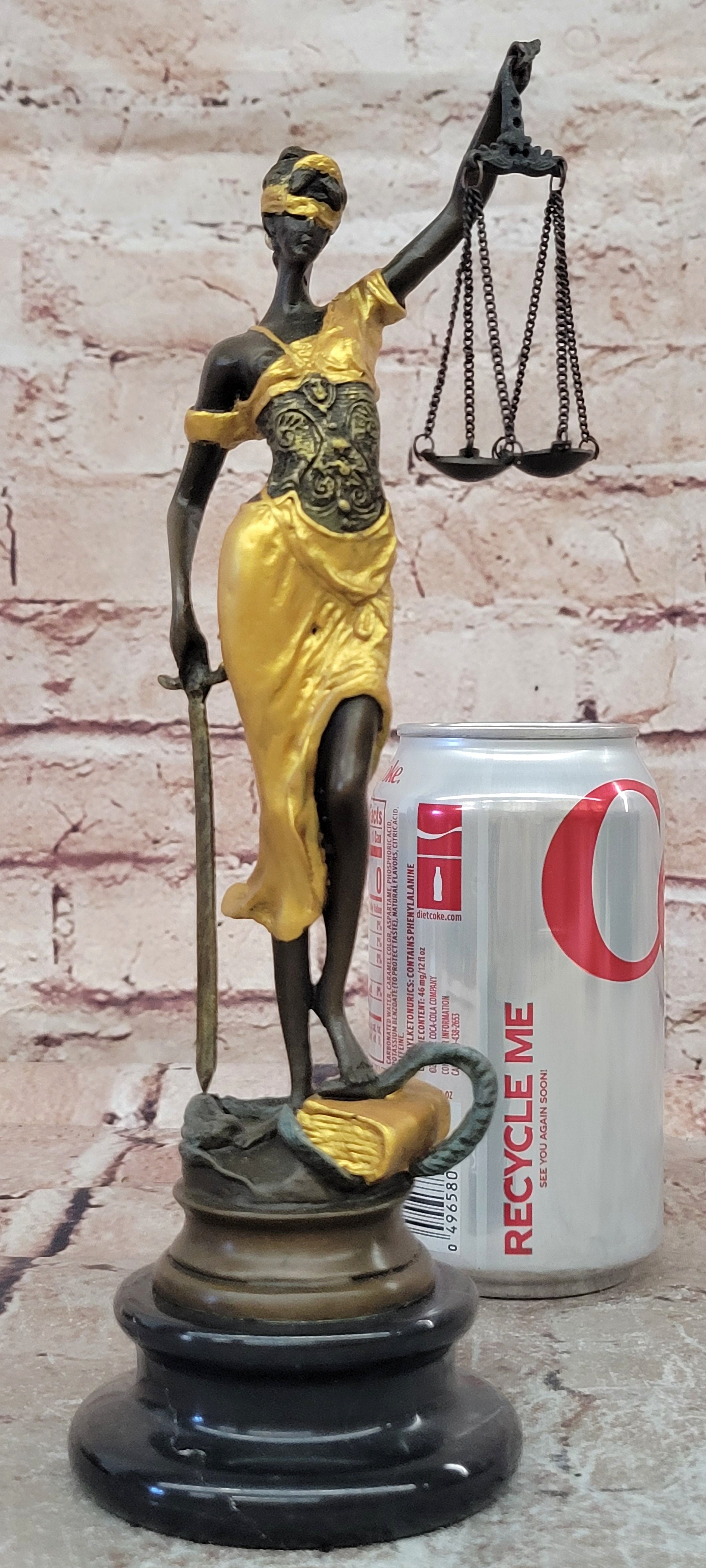 Lady Justicia Bronze Sculpture Gold Patina Scales Blind Justice Law Statue