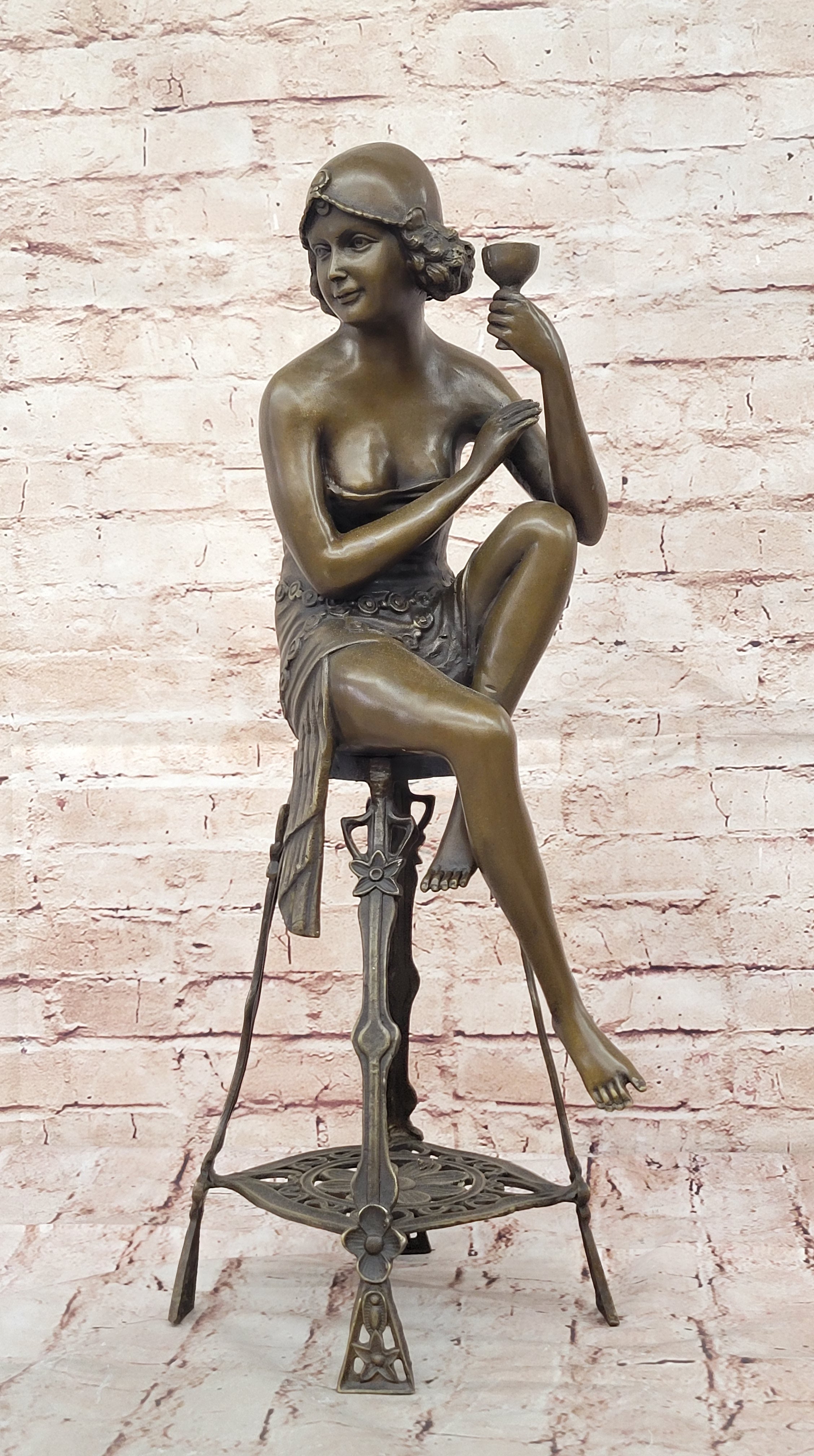Hand Made Young Girl Sitting A chair Bronze Sculpture By MIR Statue Figurine