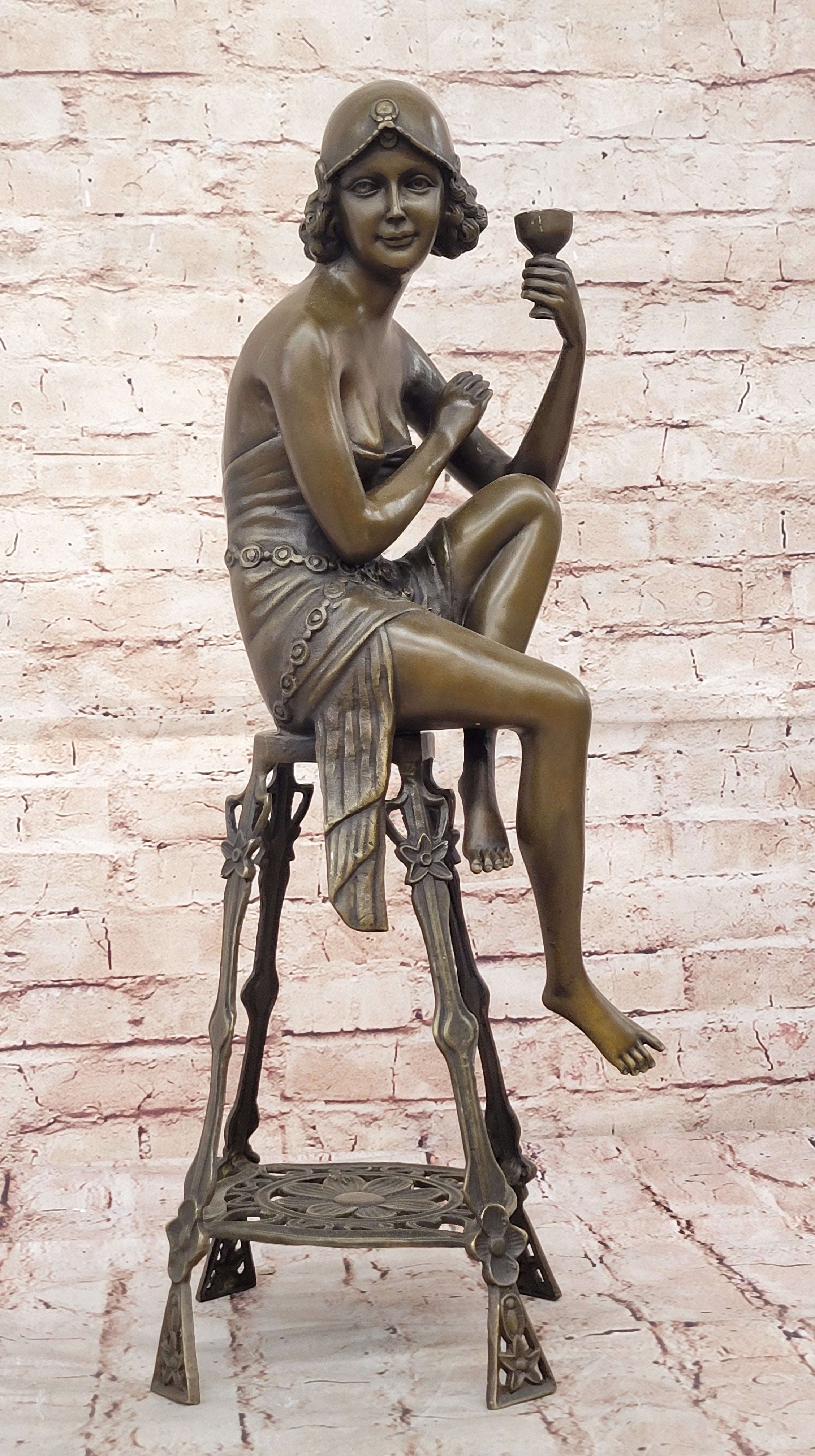 Hand Made Young Girl Sitting A chair Bronze Sculpture By MIR Statue Figurine