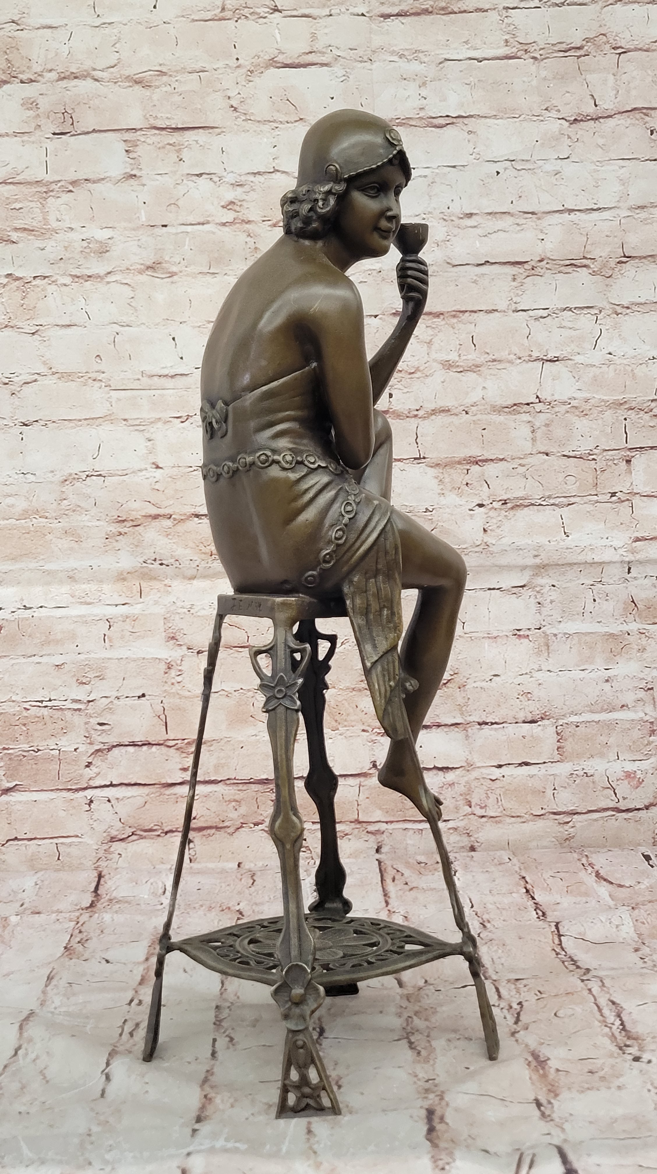 Hand Made Young Girl Sitting A chair Bronze Sculpture By MIR Statue Figurine