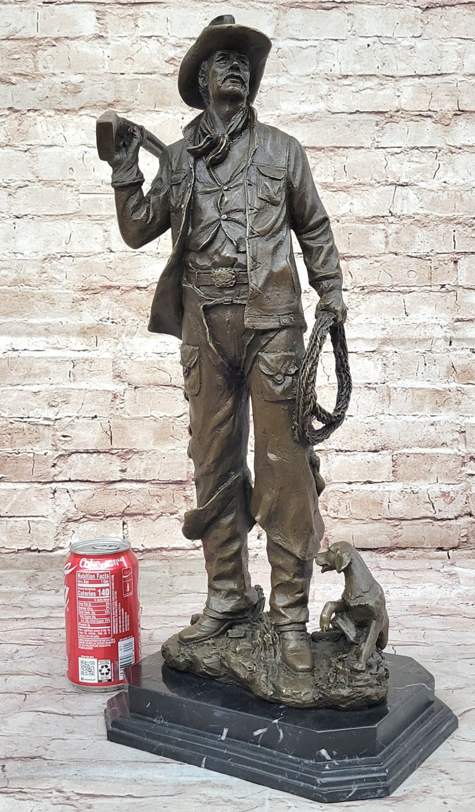 Milo`s Fine Art: Original Cowboy Bronze Statue with Gun and Loyal Dog - Western Decor