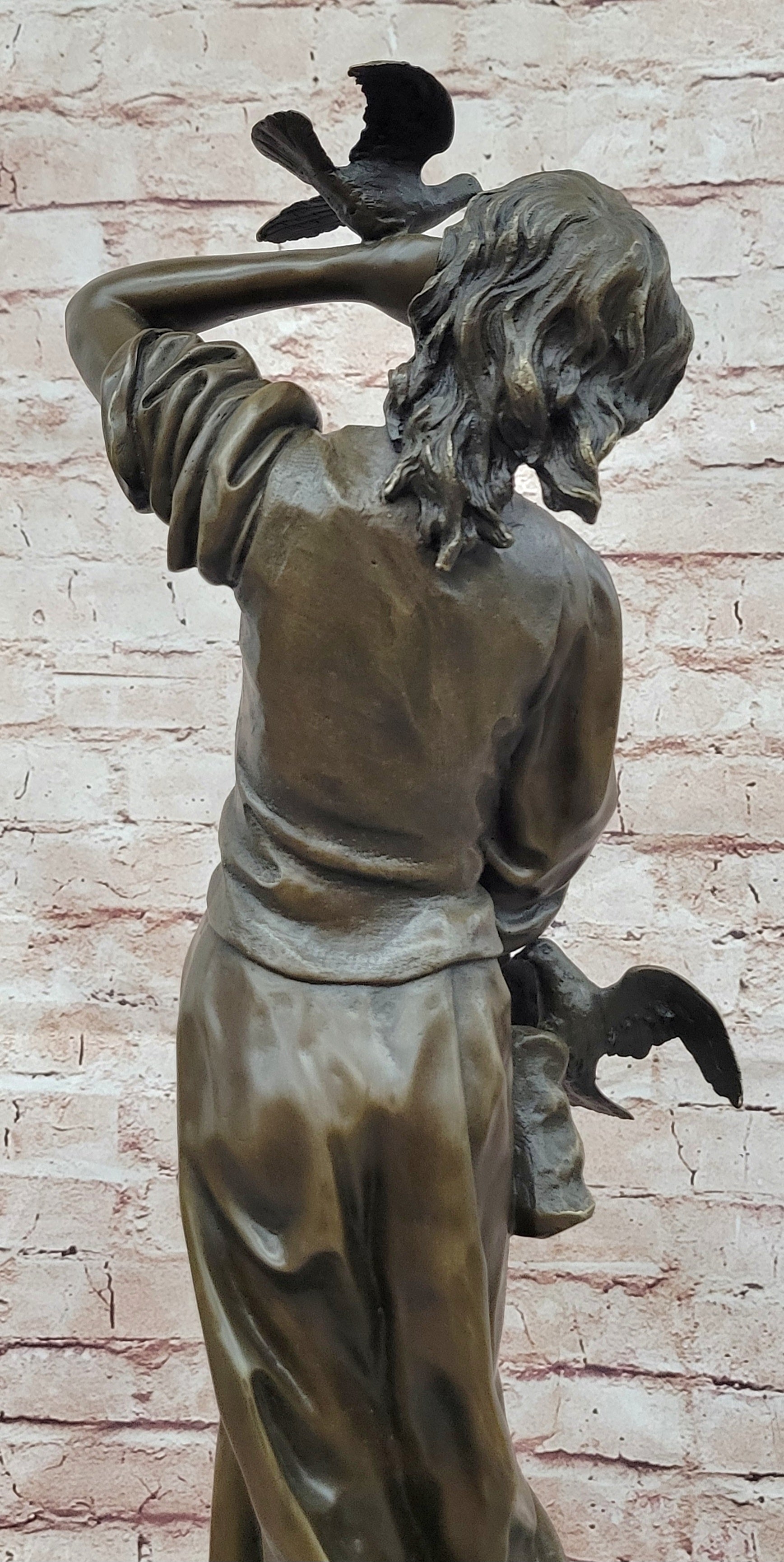 Signed Milo Bronze Woman Bird Interaction Sculpture Classic Art Statue