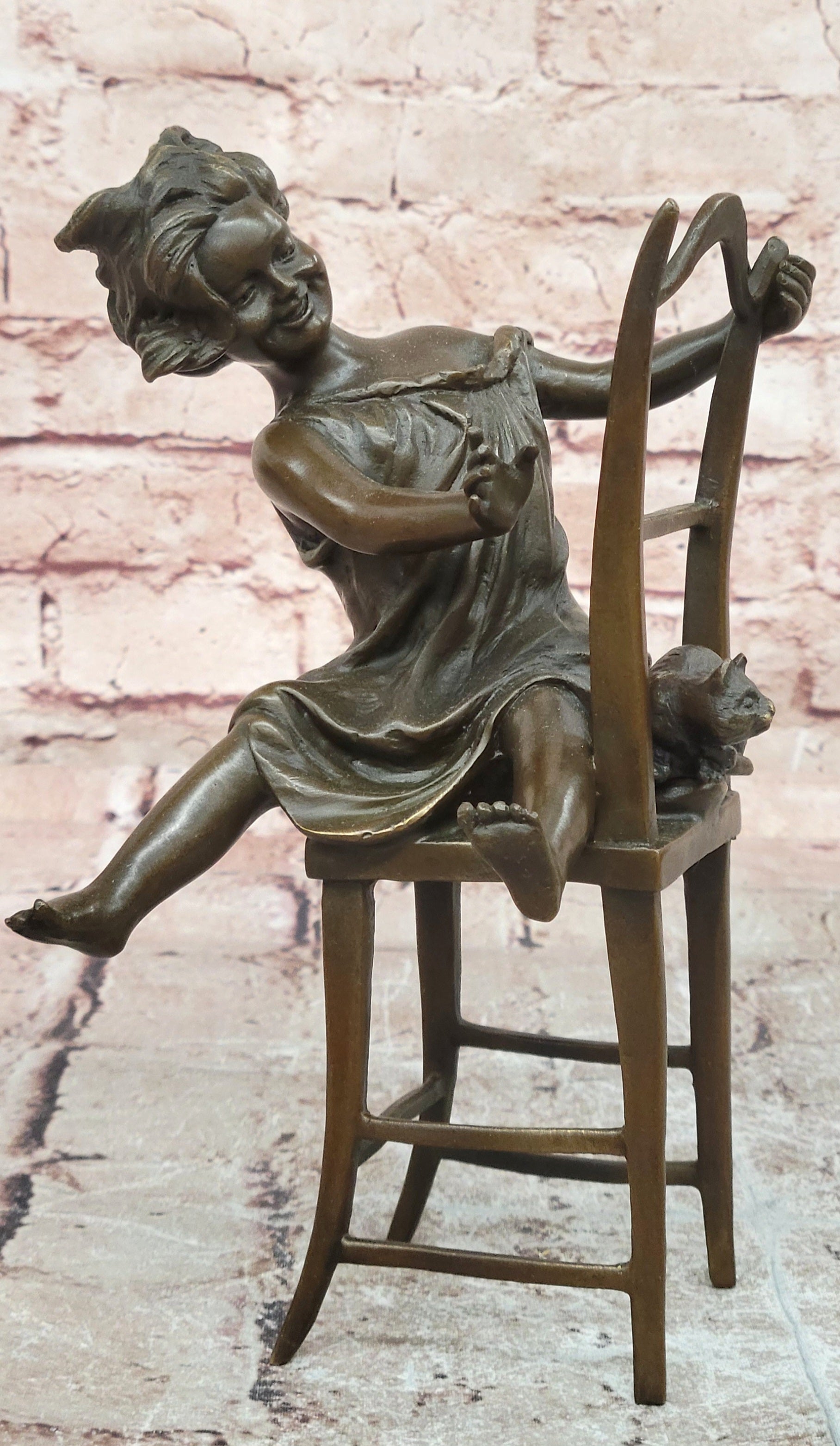 Franz Iffland Bronze Child with Cat Sculpture Hot Cast Collectible Figurine Artwork