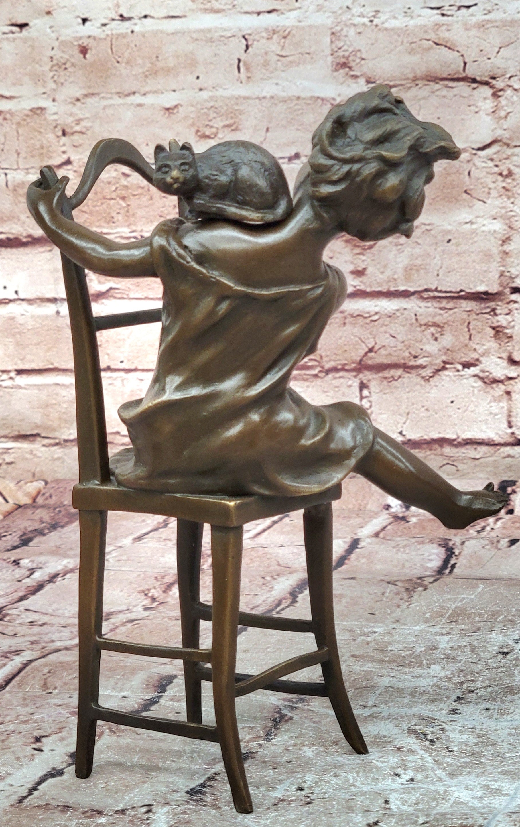 Franz Iffland Bronze Child with Cat Sculpture Hot Cast Collectible Figurine Artwork