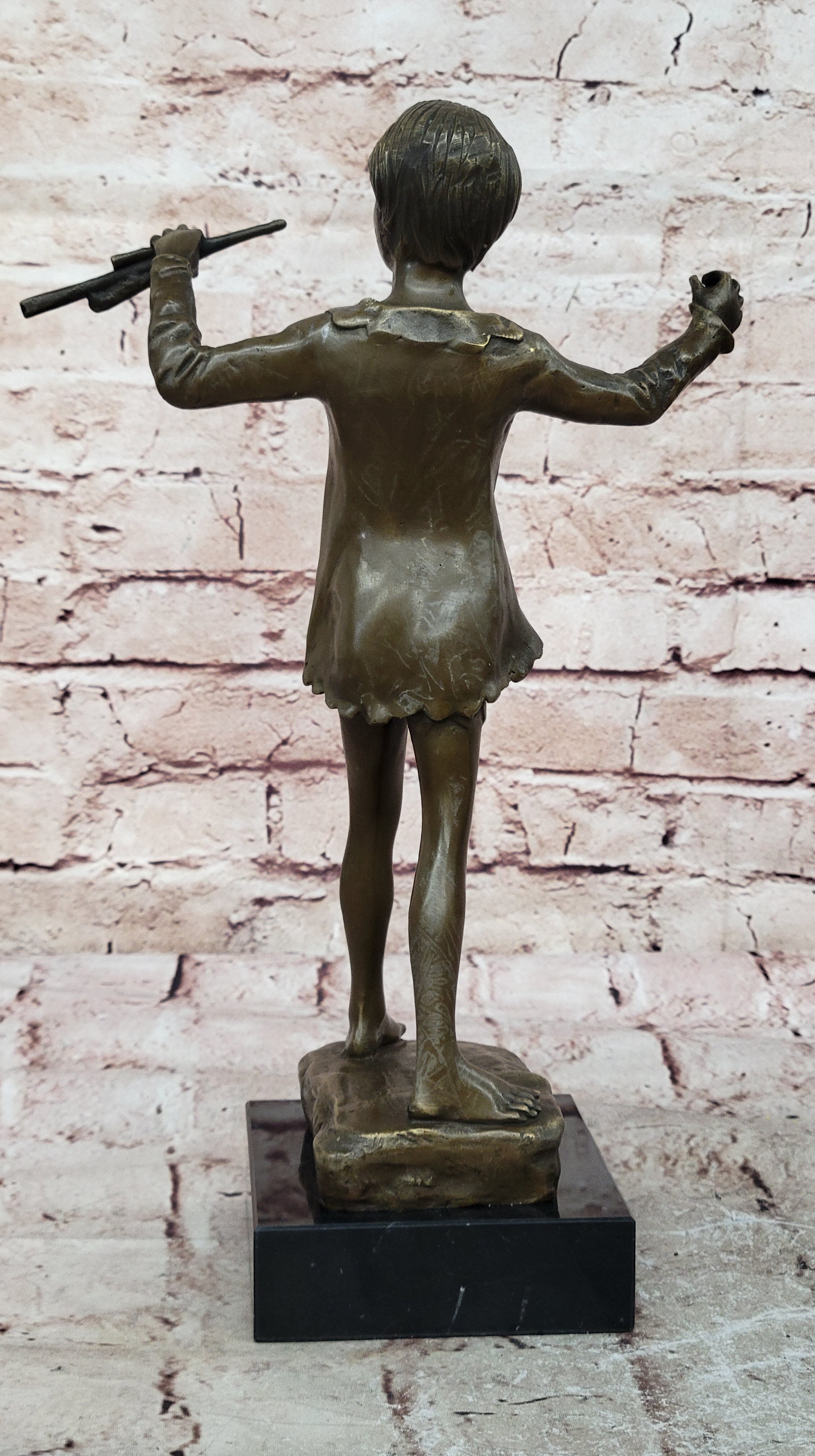 Modernist Solid Bronze Figure Flute Musician sculpture signed Haubner instrument 12.5”