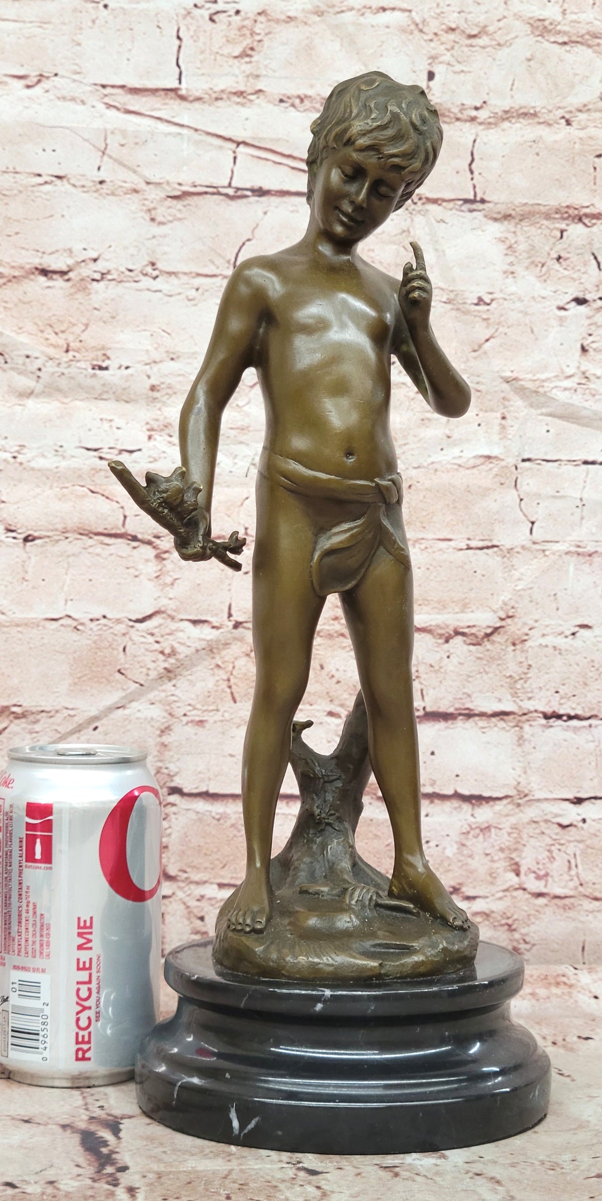 Lost Wax  Handcrafted Artwork: Pan Boy with Bird, Genuine Bronze Statue for Home Decor