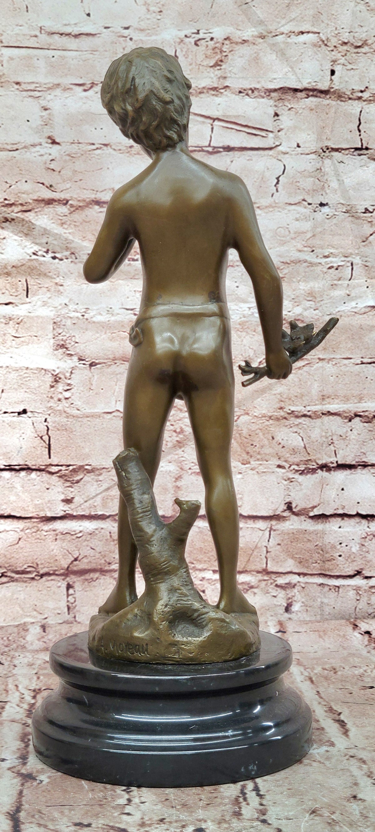 Lost Wax  Handcrafted Artwork: Pan Boy with Bird, Genuine Bronze Statue for Home Decor