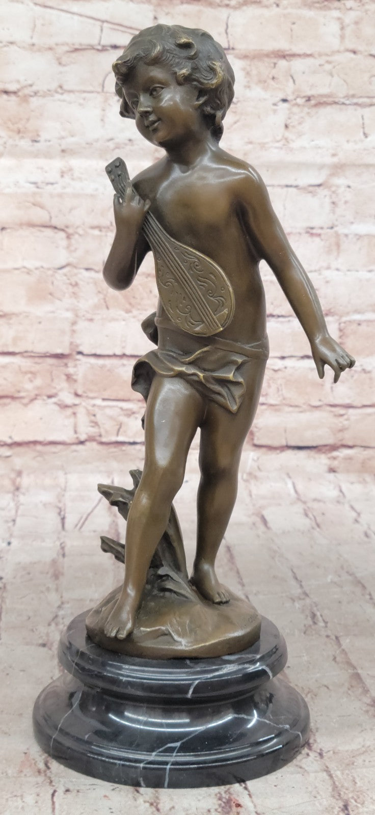 Moreau Bronze Sculpture of Young Boy Musician with Banjo Hot Cast