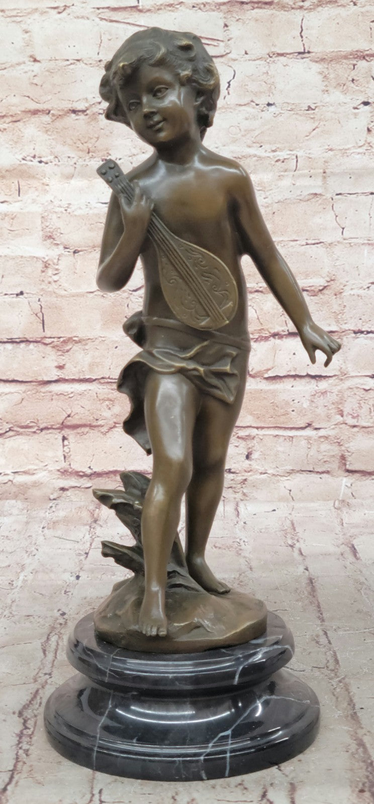 Moreau Bronze Sculpture of Young Boy Musician with Banjo Hot Cast