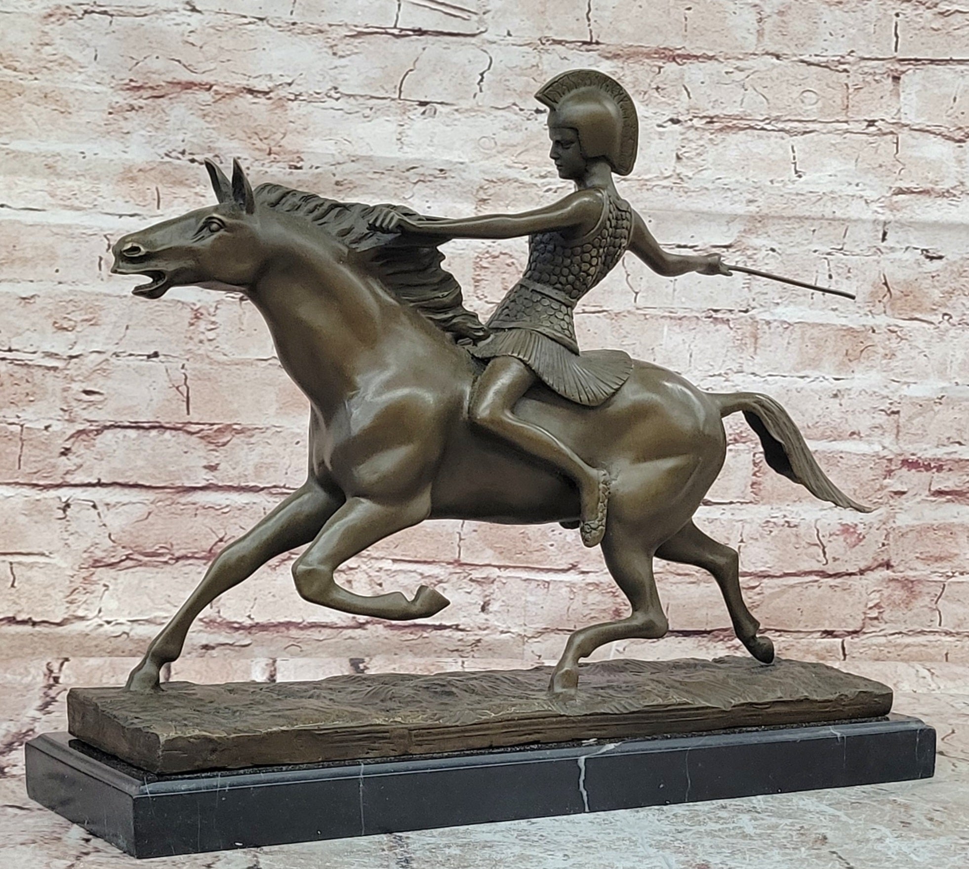Milo Bronze Javelin Warrior Sculpture Roman Woman Horse Statue Collectible