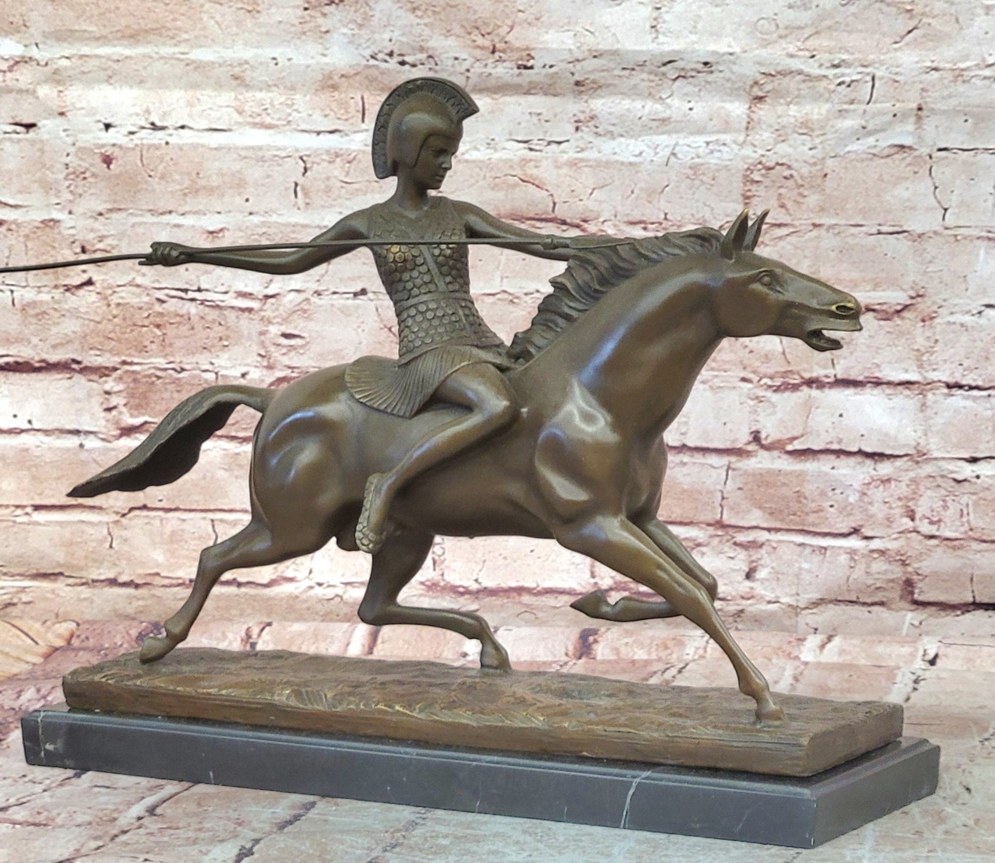 Milo Bronze Javelin Warrior Sculpture Roman Woman Horse Statue Collectible