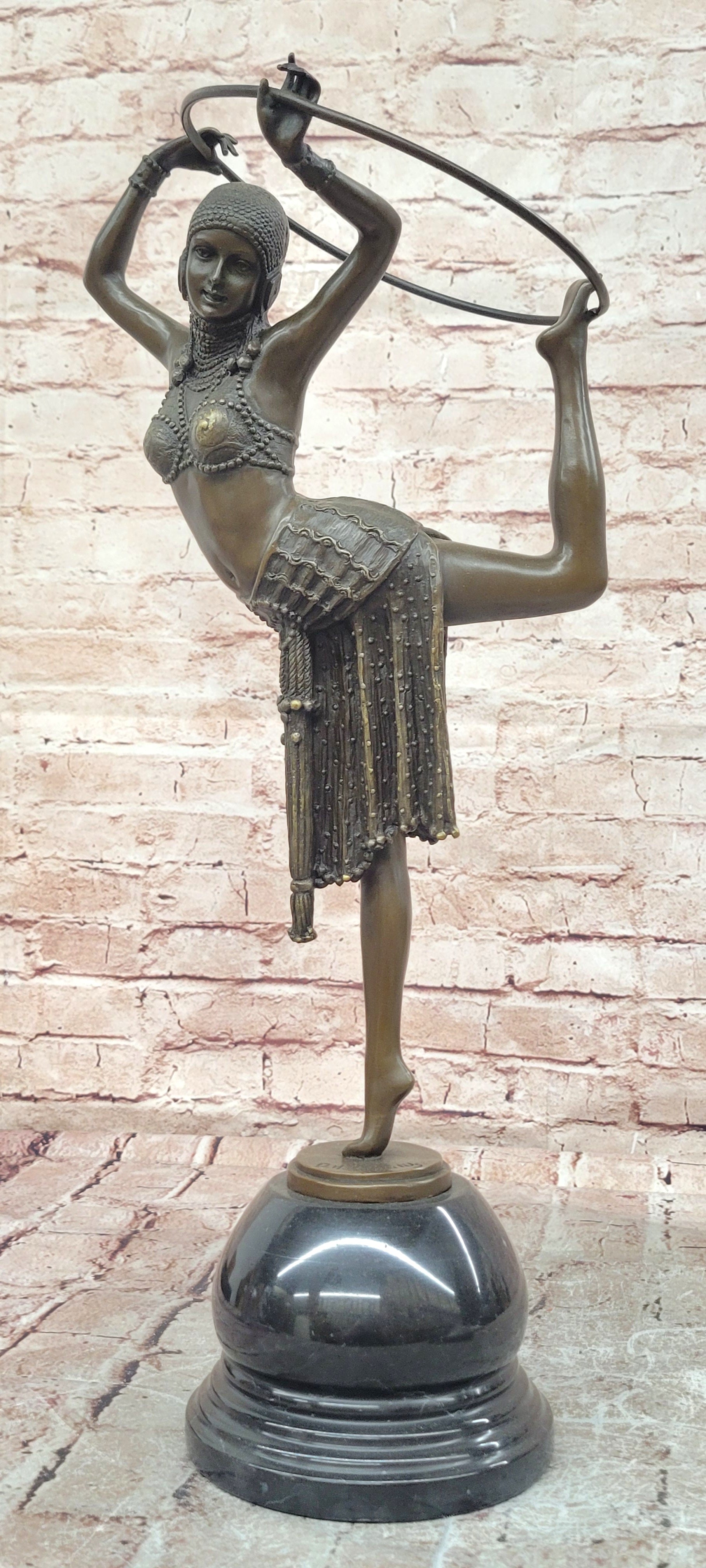 Vintage French Art Deco Bronze & Marble Sculpture of Dancer Chiparus Figurine