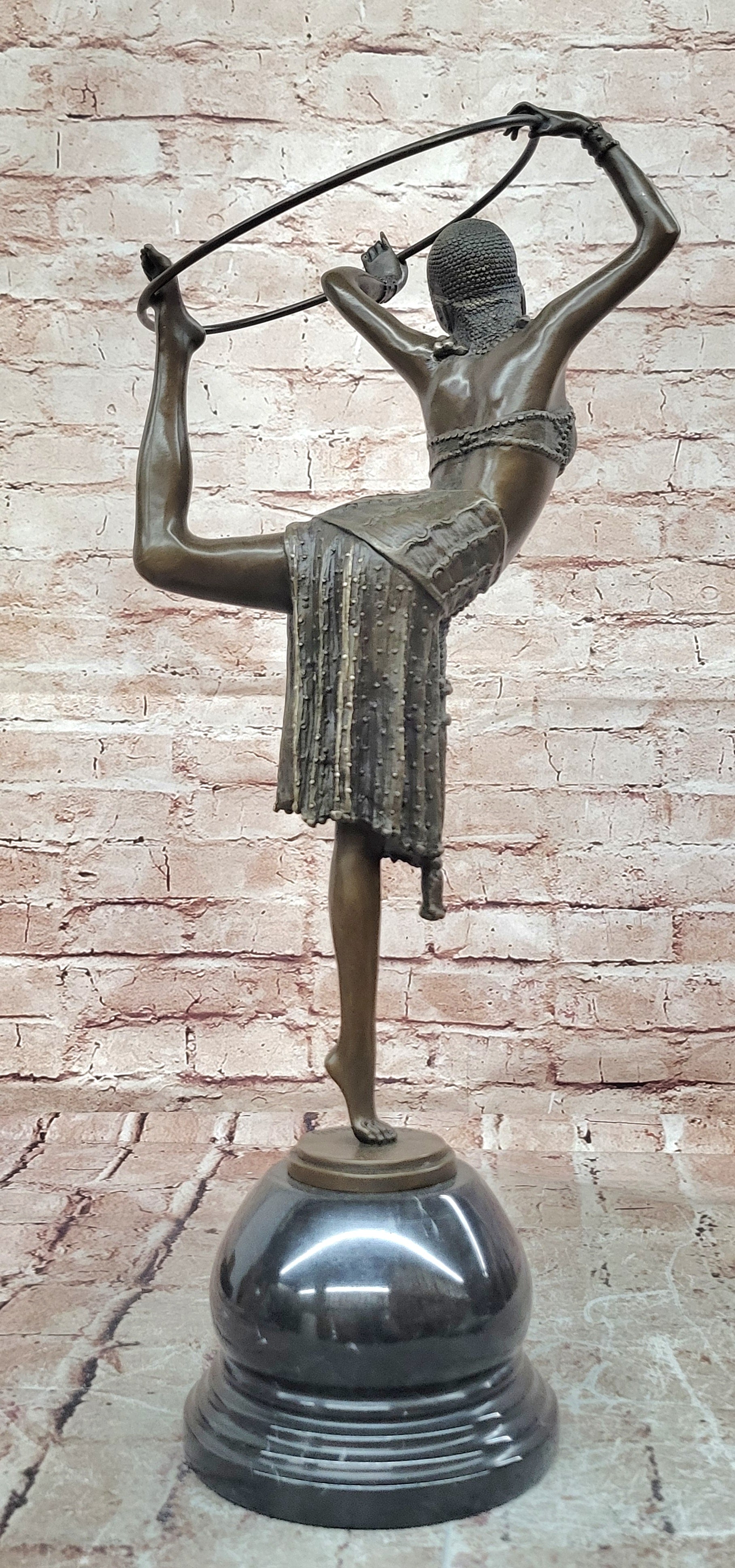 Vintage French Art Deco Bronze & Marble Sculpture of Dancer Chiparus Figurine