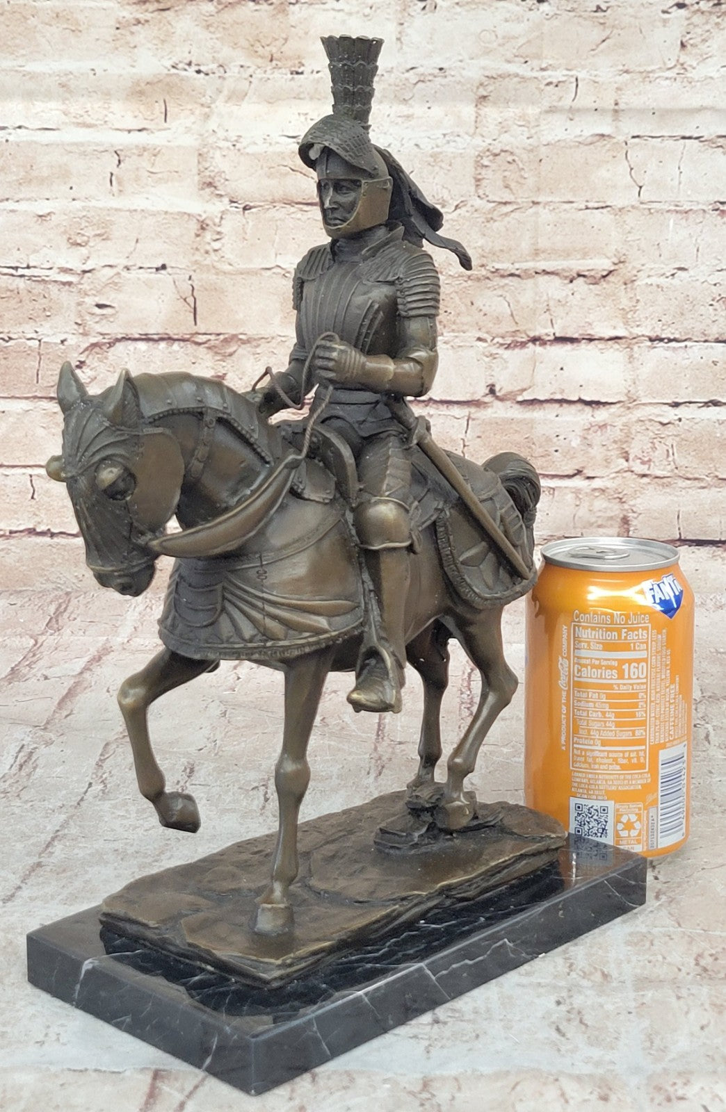 Bronze Sculpture Soldier Medieval Knight Armor Riding Horse Souvenirs Statue Art