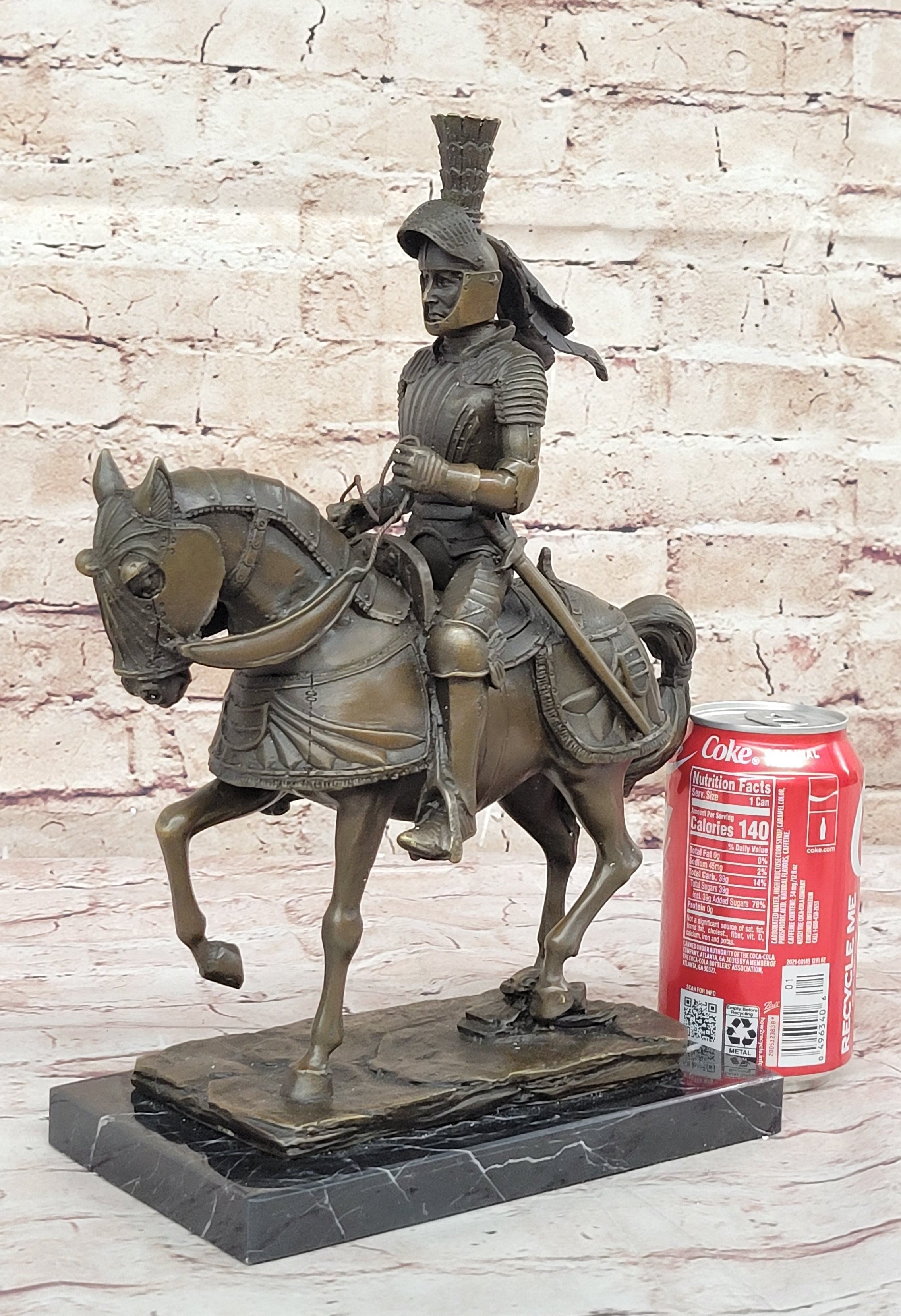 Bronze Sculpture Soldier Medieval Knight Armor Riding Horse Souvenirs Statue Art
