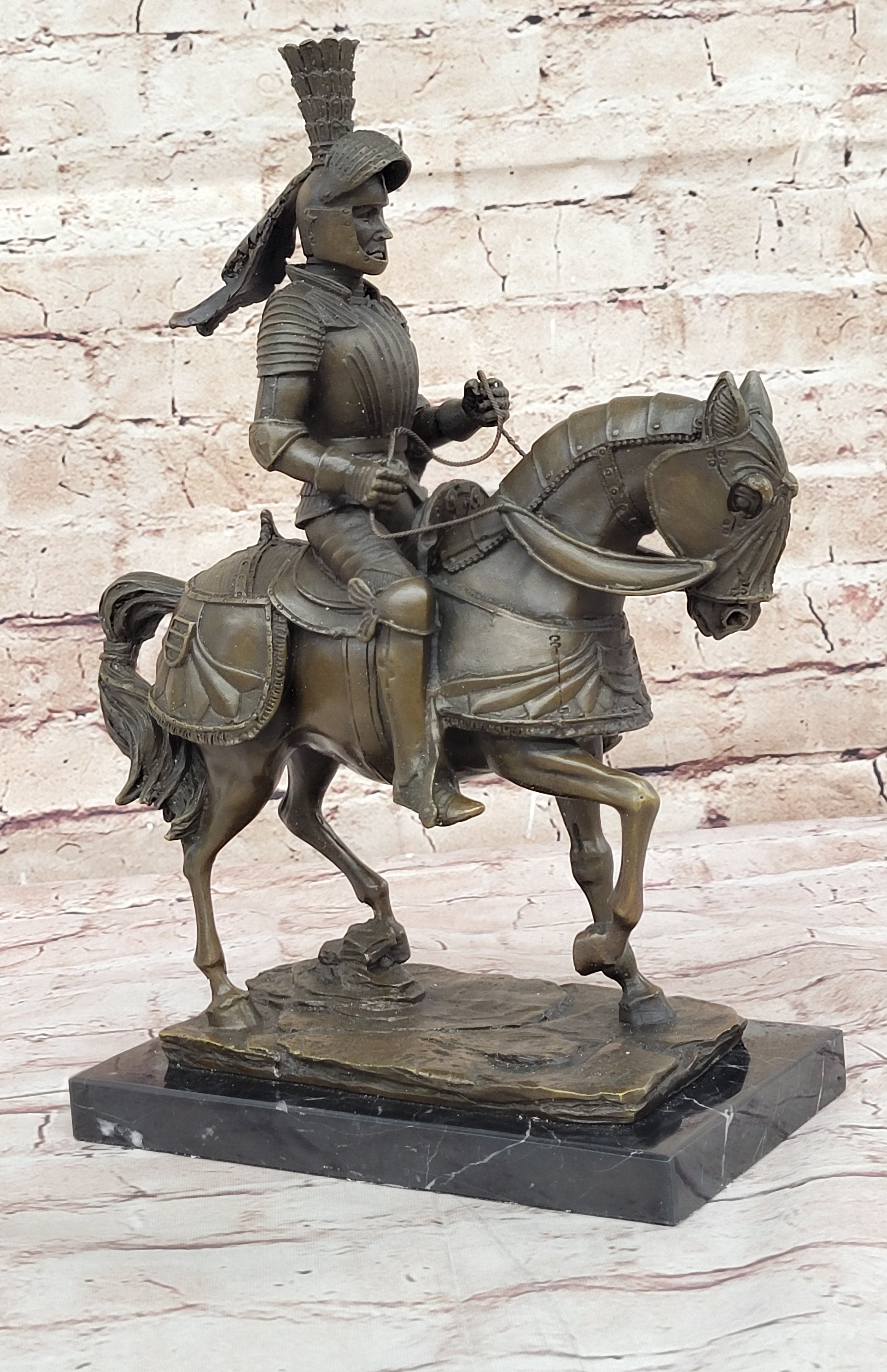 Bronze Sculpture Soldier Medieval Knight Armor Riding Horse Souvenirs Statue Art