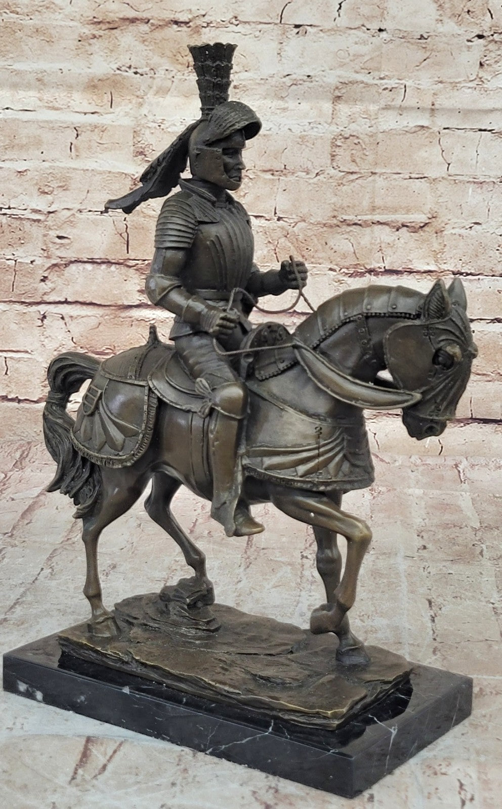 Bronze Sculpture Soldier Medieval Knight Armor Riding Horse Souvenirs Statue Art